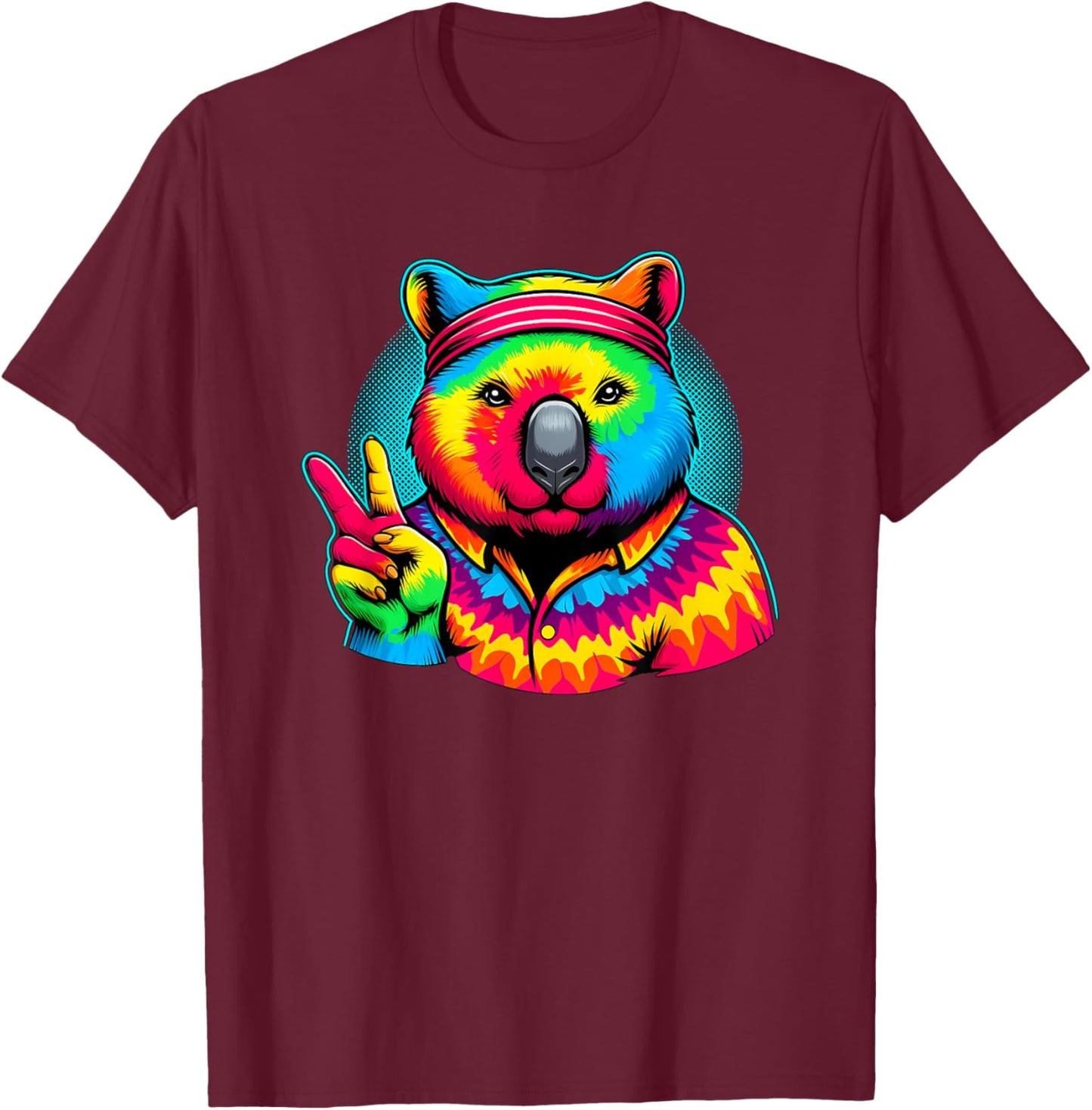 Peace Sign Tie Dye Wombat T-Shirt - T-Shirt | Maroon