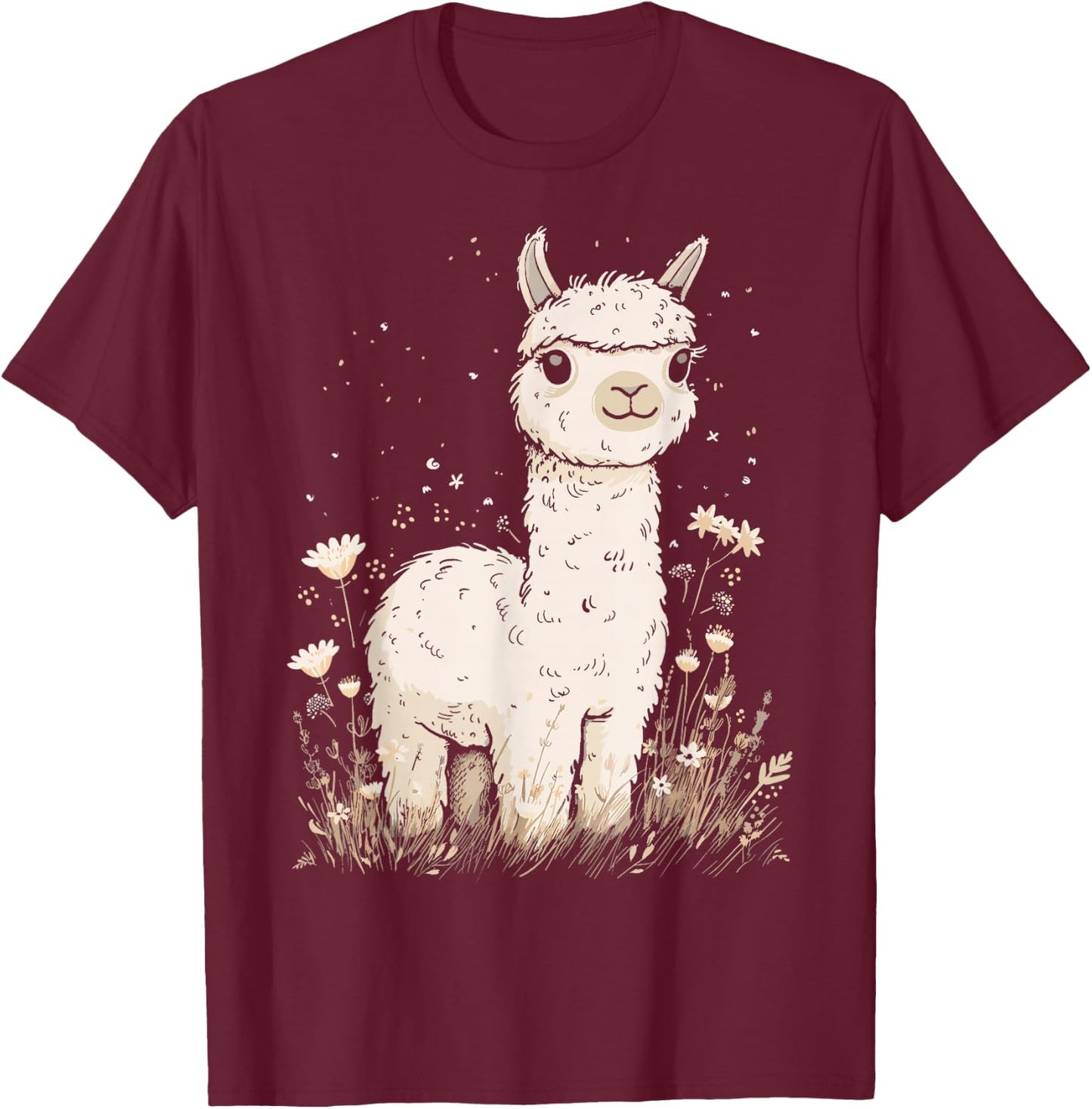 Llama Alpaca Lama Flowers Cute Adorable Baby Farm Animal T-Shirt - T-Shirt | Maroon