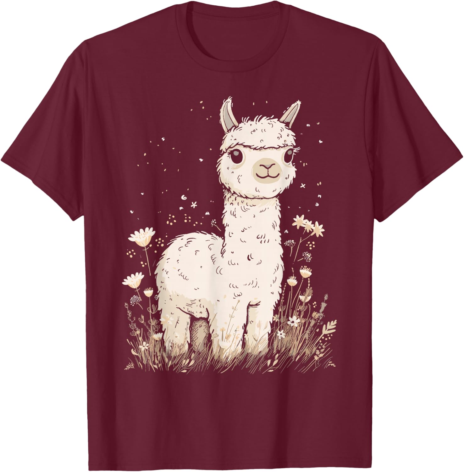 Llama Alpaca Lama Flowers Cute Adorable Baby Farm Animal T-Shirt - T-Shirt | Maroon