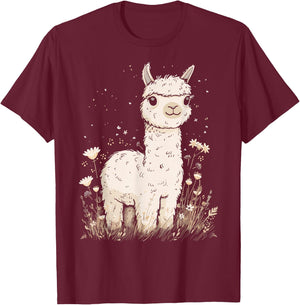 Llama Alpaca Lama Flowers Cute Adorable Baby Farm Animal T-Shirt - T-Shirt | Maroon
