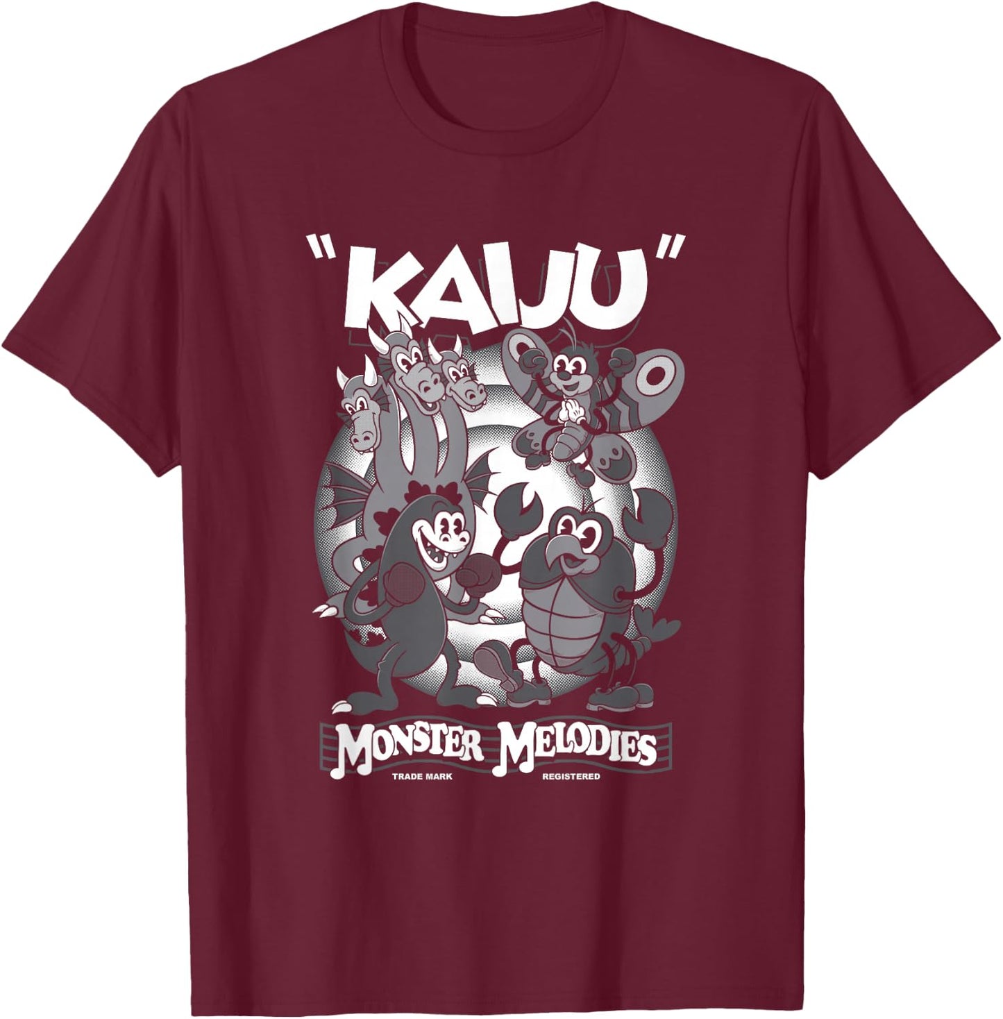 Monster Melodies - Vintage Cartoon Kaiju - Creepy Cute Goth T-Shirt - T-Shirt | Maroon