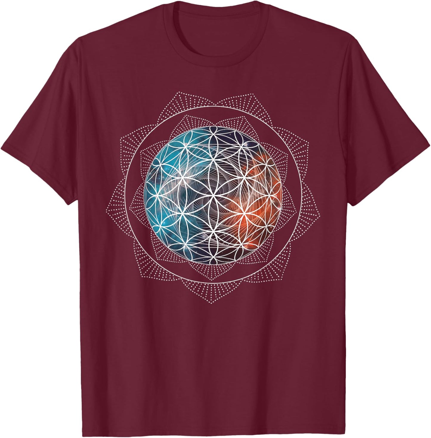 Flower Of Life Sacred Geometry Shirt - Spiritual Yoga T-Shirt - T-Shirt | Maroon