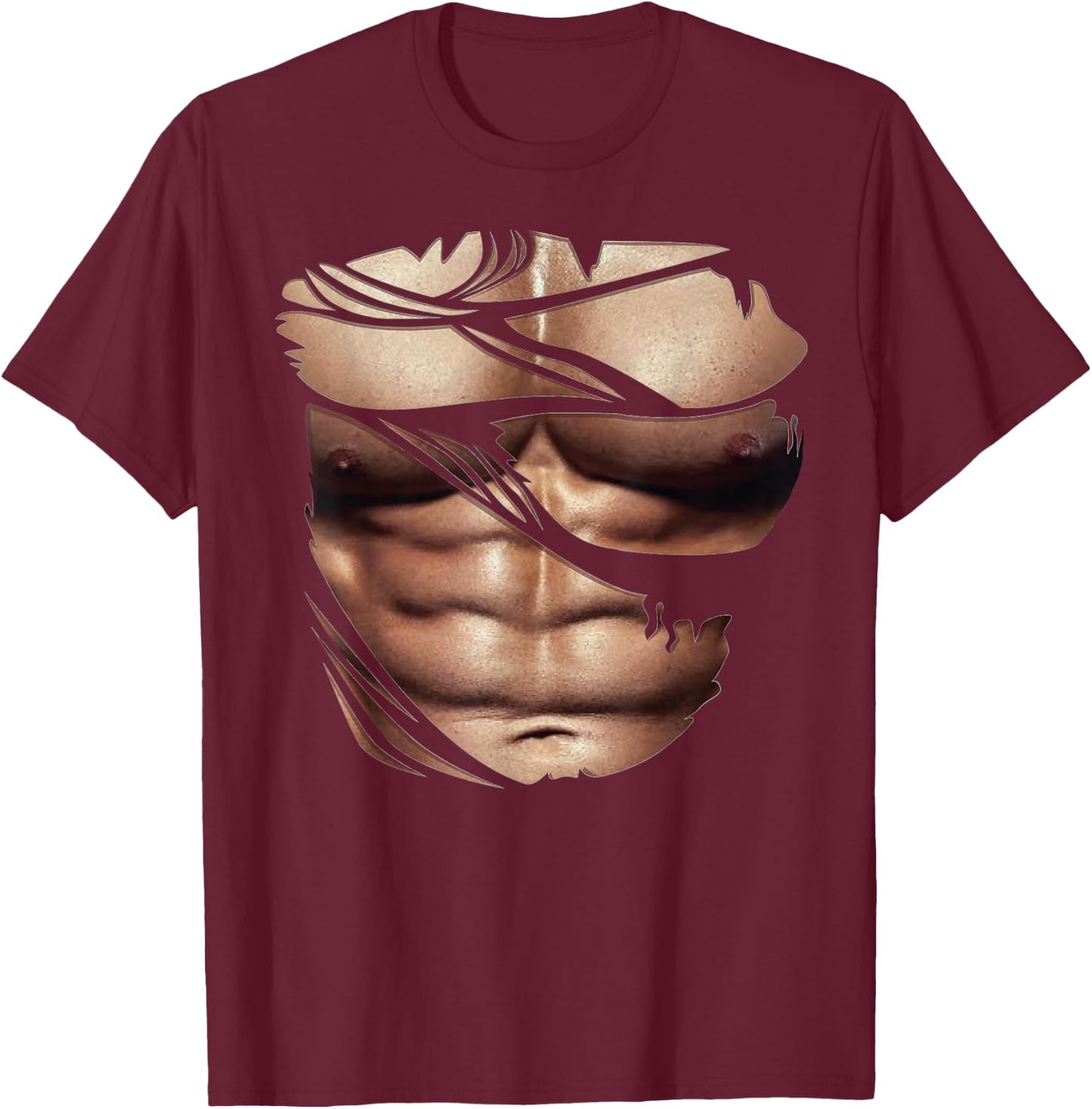 Fake Muscles Torn Breast Six Pack Abs T-Shirt - T-Shirt | Maroon