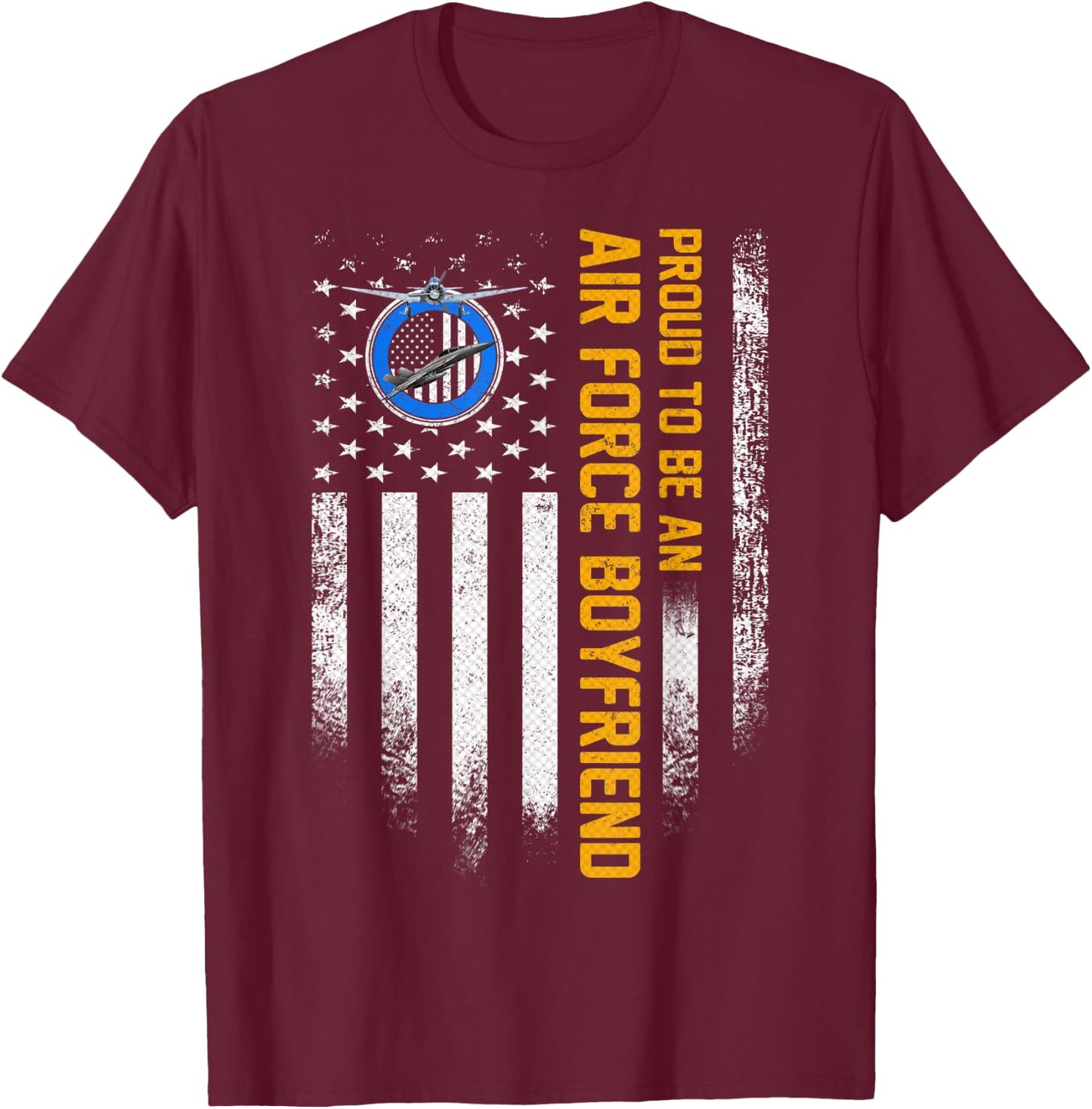 Vintage USA American Flag Proud To Be An Air Force Boyfriend T-Shirt - T-Shirt | Maroon