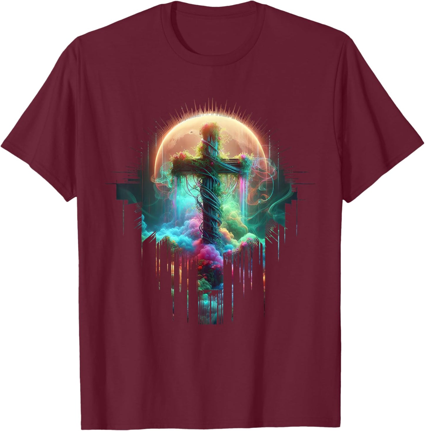 Christian Cross I am the Vine You are the branches Vibrant T-Shirt - T-Shirt | Maroon