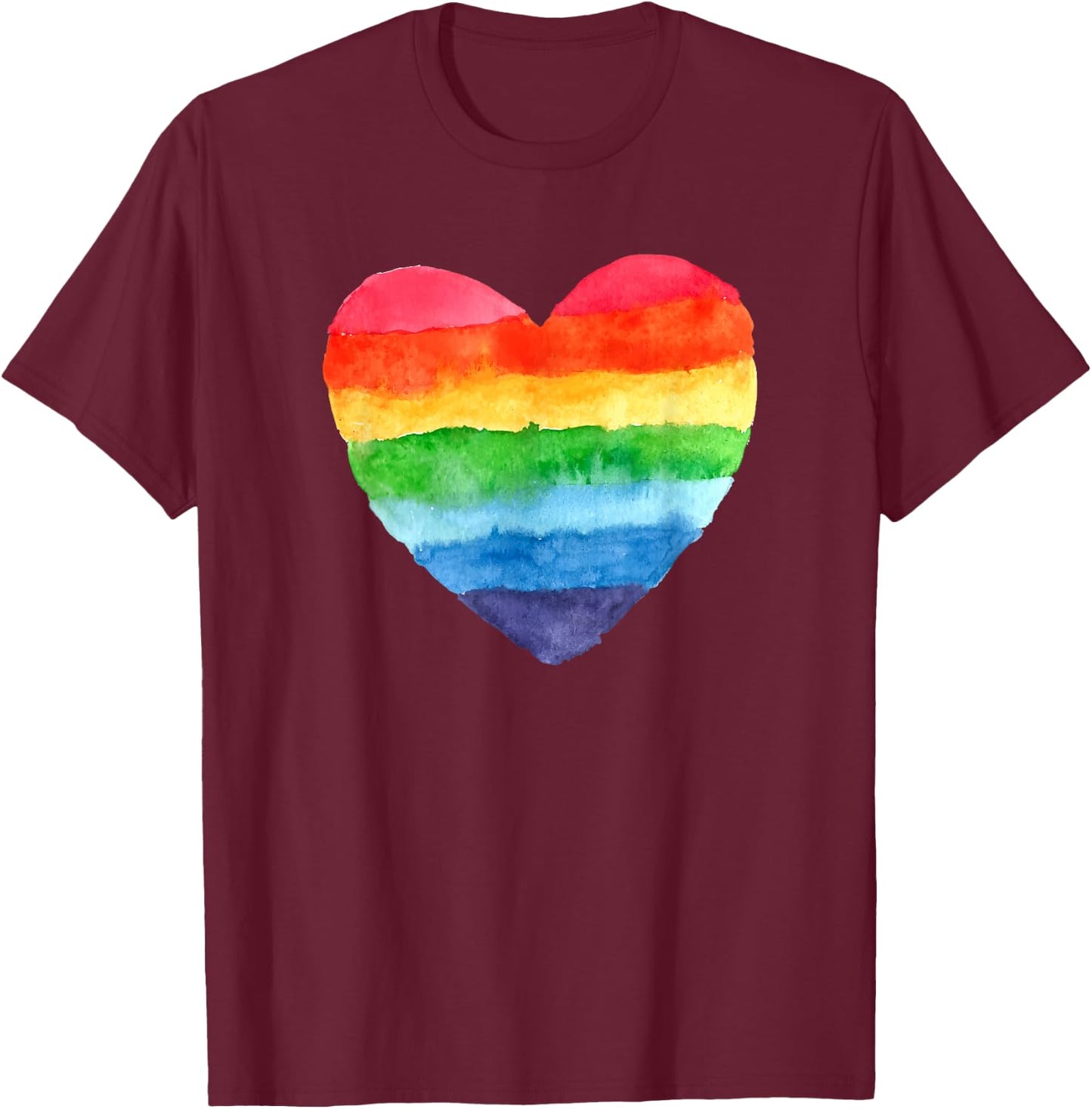 Heart Rainbow Watercolor Cute T-Shirt - T-Shirt | Maroon