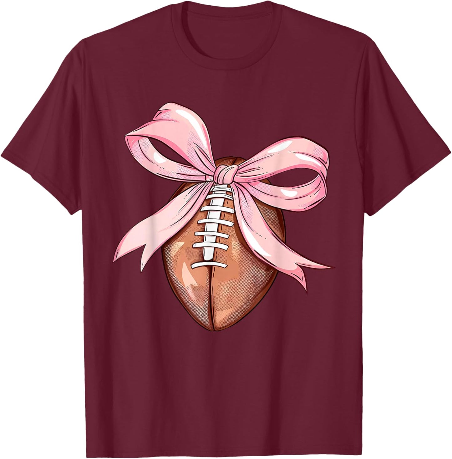 Coquette Bow Football Player American Football Season Funny T-Shirt - T-Shirt | Maroon