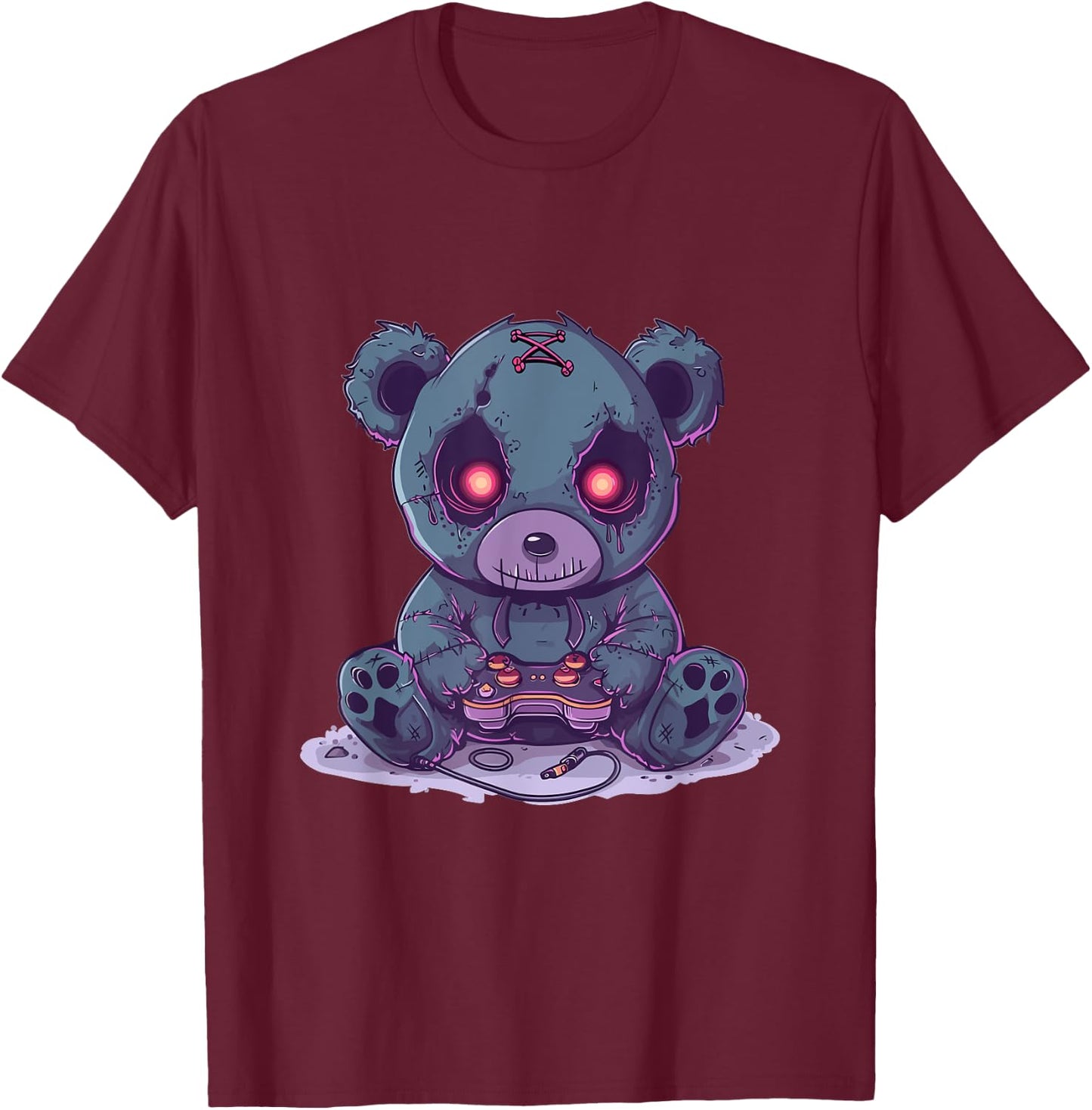 Goth Pastel Cute Creepy Kawaii Gamer Teddy Bear Gaming T-Shirt - T-Shirt | Maroon