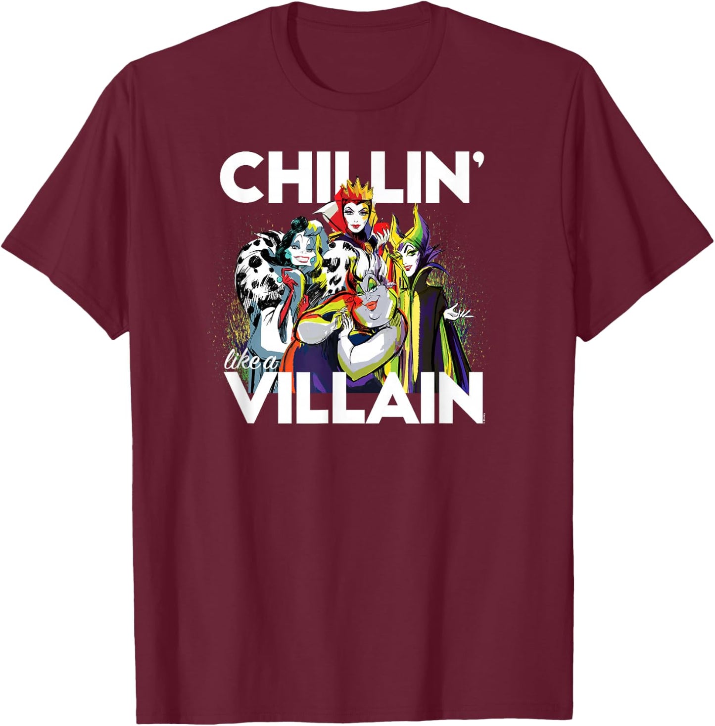 Disney Villains - Cruella Evil Queen Ursula Maleficent T-Shirt - T-Shirt | Maroon