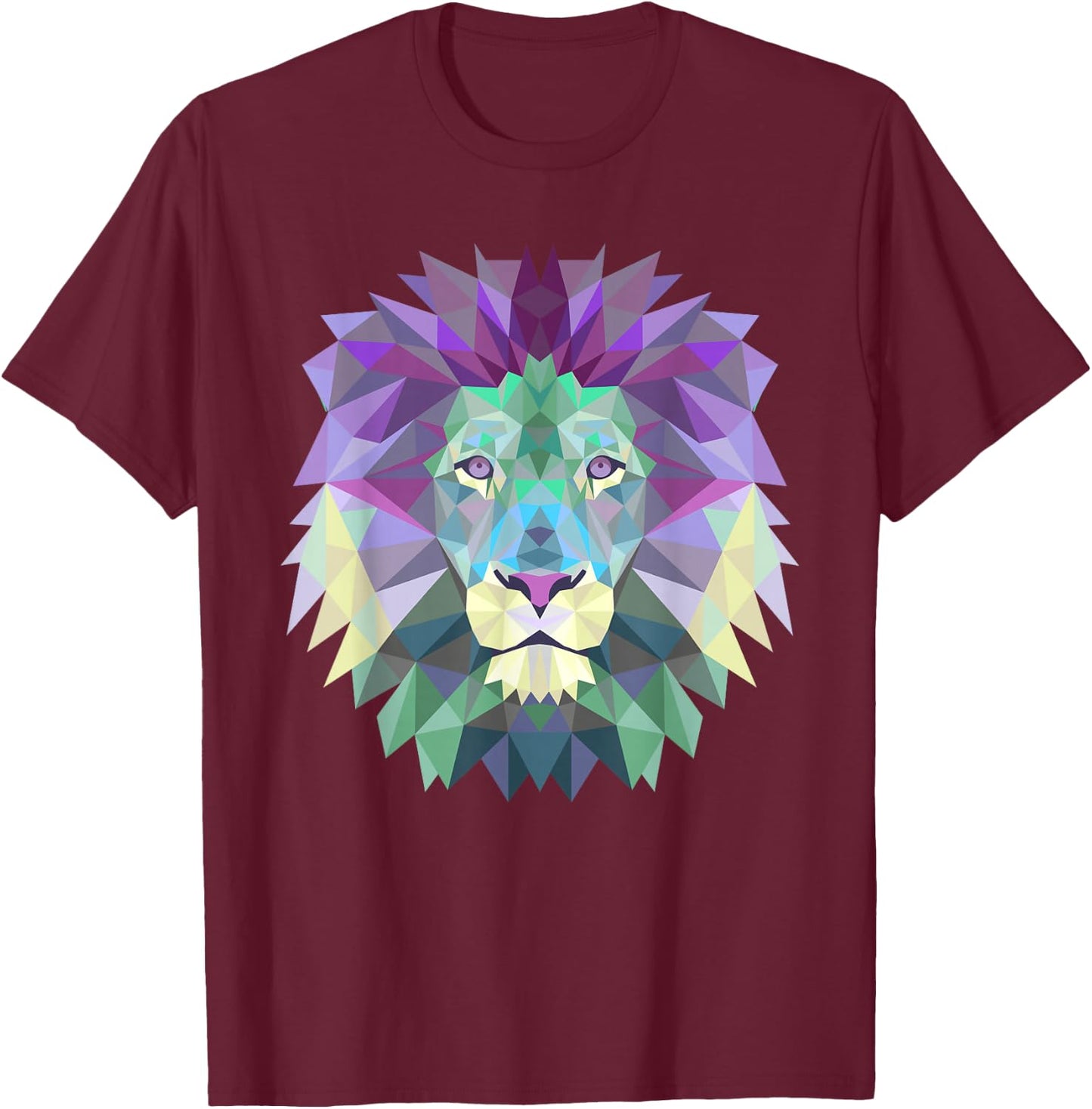Geometric Lion Head Pastel Colors Purple Turquoise T-Shirt - T-Shirt | Maroon