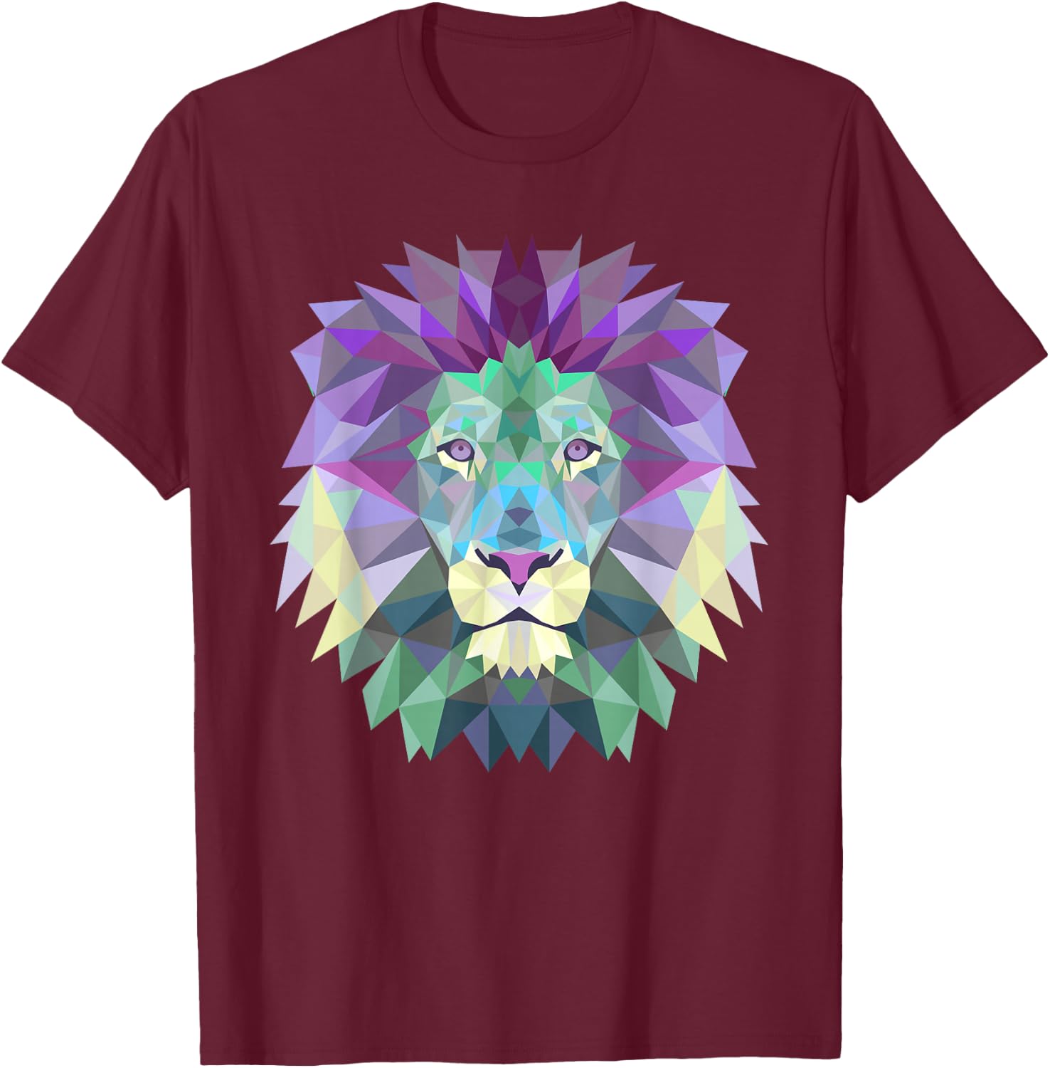 Geometric Lion Head Pastel Colors Purple Turquoise T-Shirt - T-Shirt | Maroon
