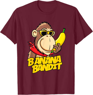 Funny Banana Bandit Foodie Monkey Gift Women Kids T-Shirt - T-Shirt | Maroon