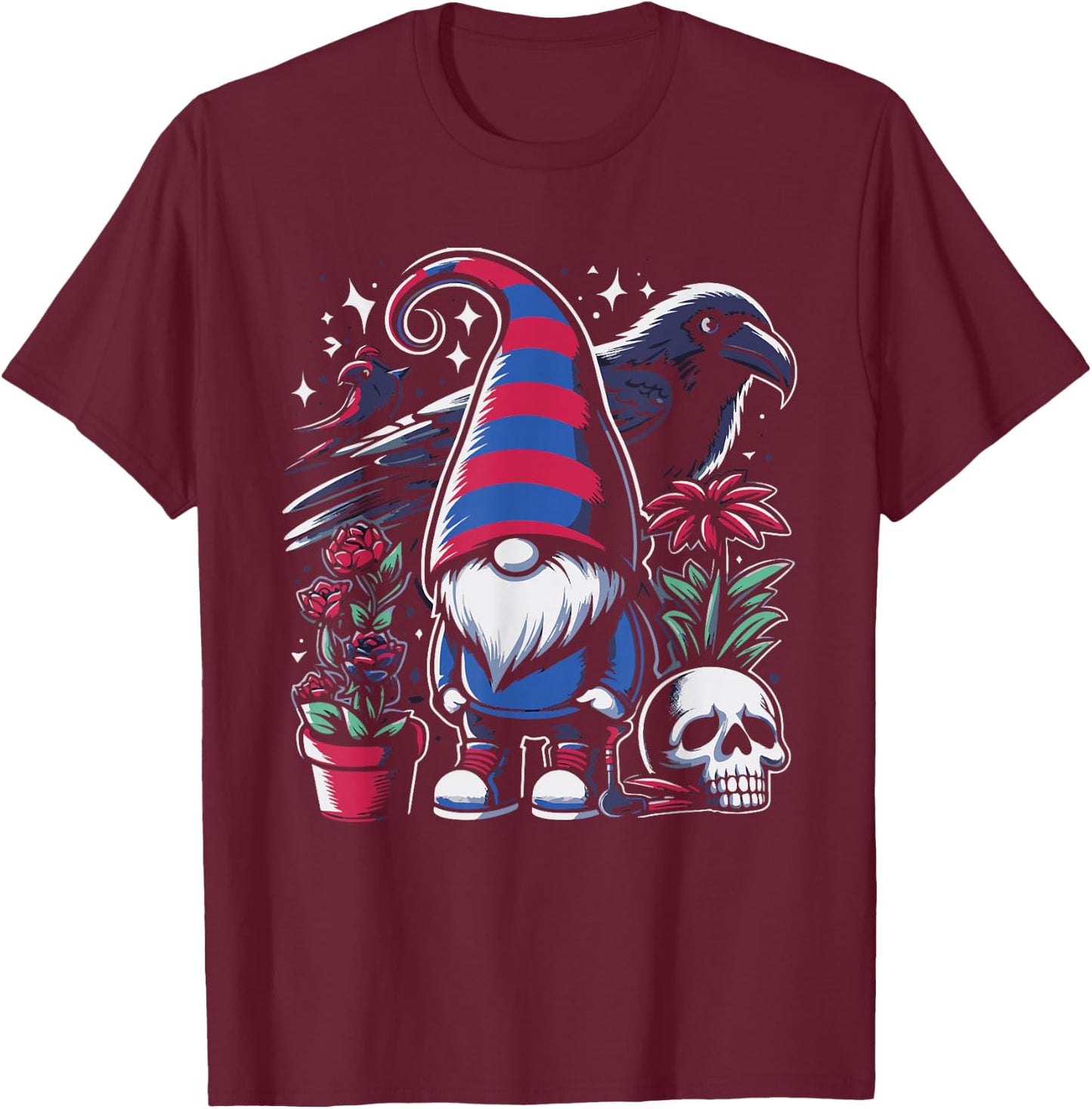 Gnome Raven Crow Bird Skull Emo Goth Gothic Punk T-Shirt - T-Shirt | Maroon