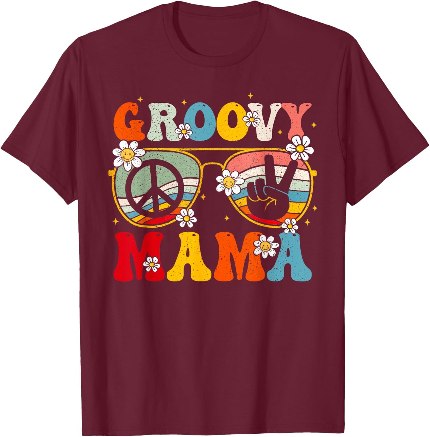 Groovy Mama Retro Matching Family 60s 70s Mom Mother's Day T-Shirt - T-Shirt | Maroon