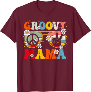 Groovy Mama Retro Matching Family 60s 70s Mom Mother's Day T-Shirt - T-Shirt | Maroon