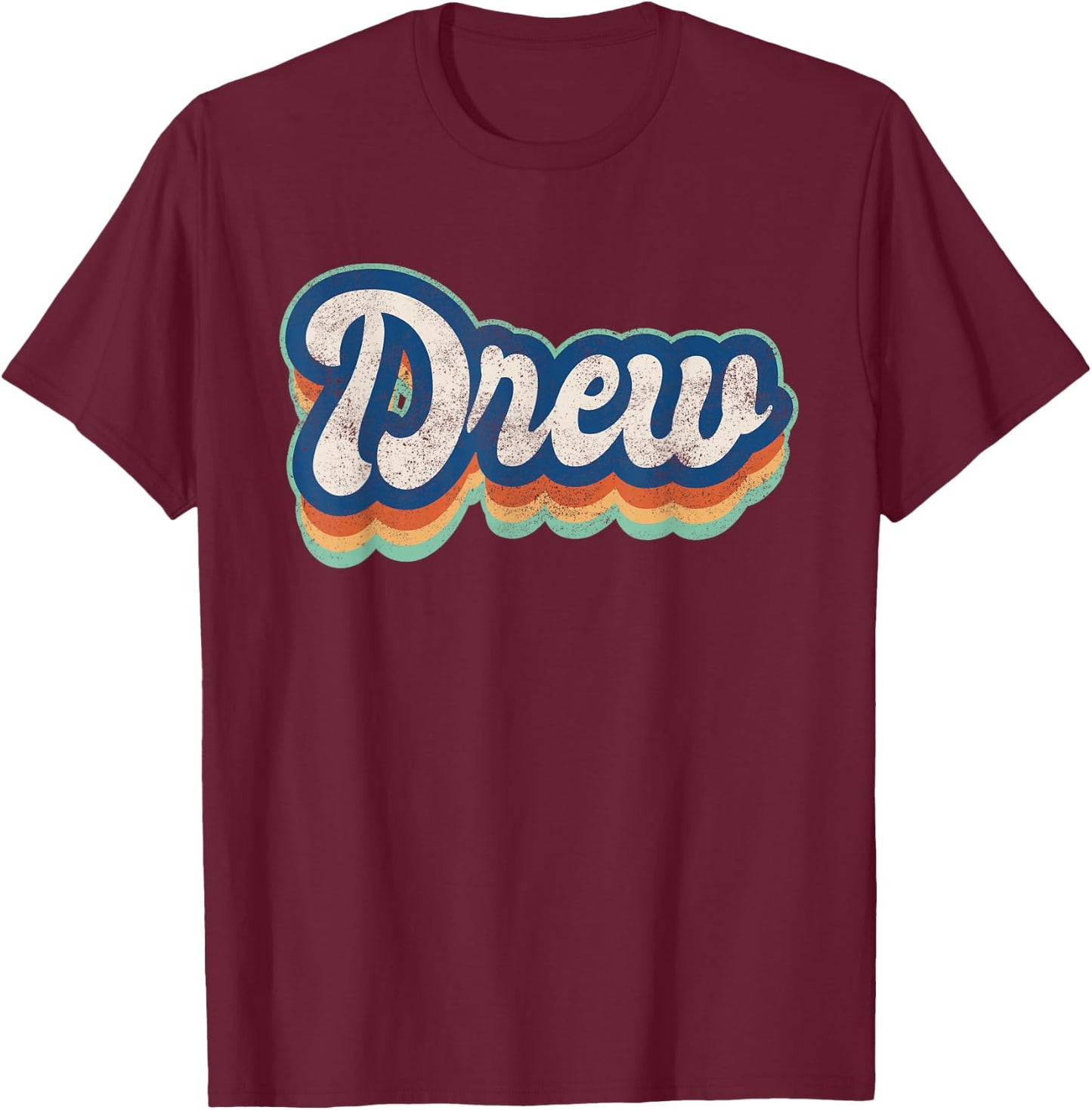 Drew First Name Boy Vintage Style 70s 80s Personalized T-Shirt - T-Shirt | Maroon