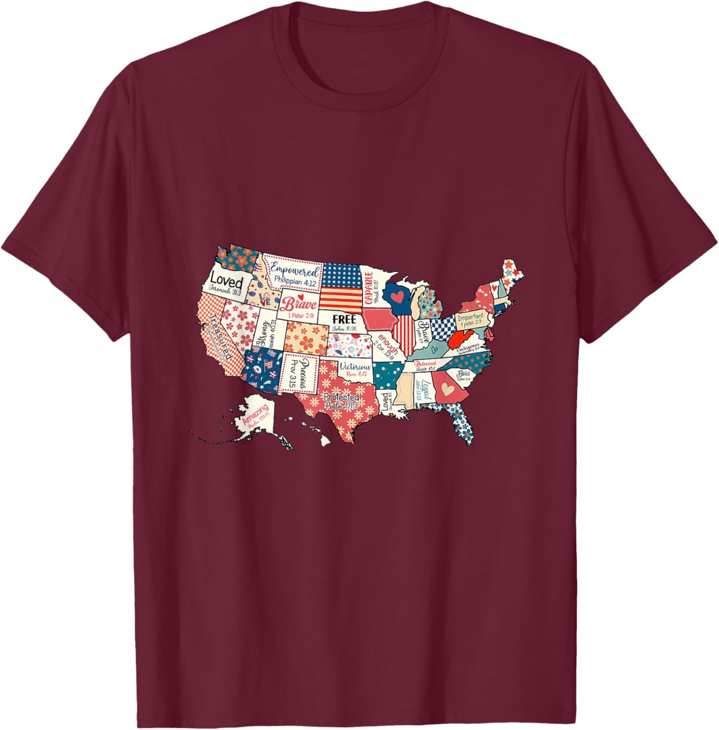 US Map Bible Verses Natural Infant Christian Faith Men Women T-Shirt - T-Shirt | Maroon