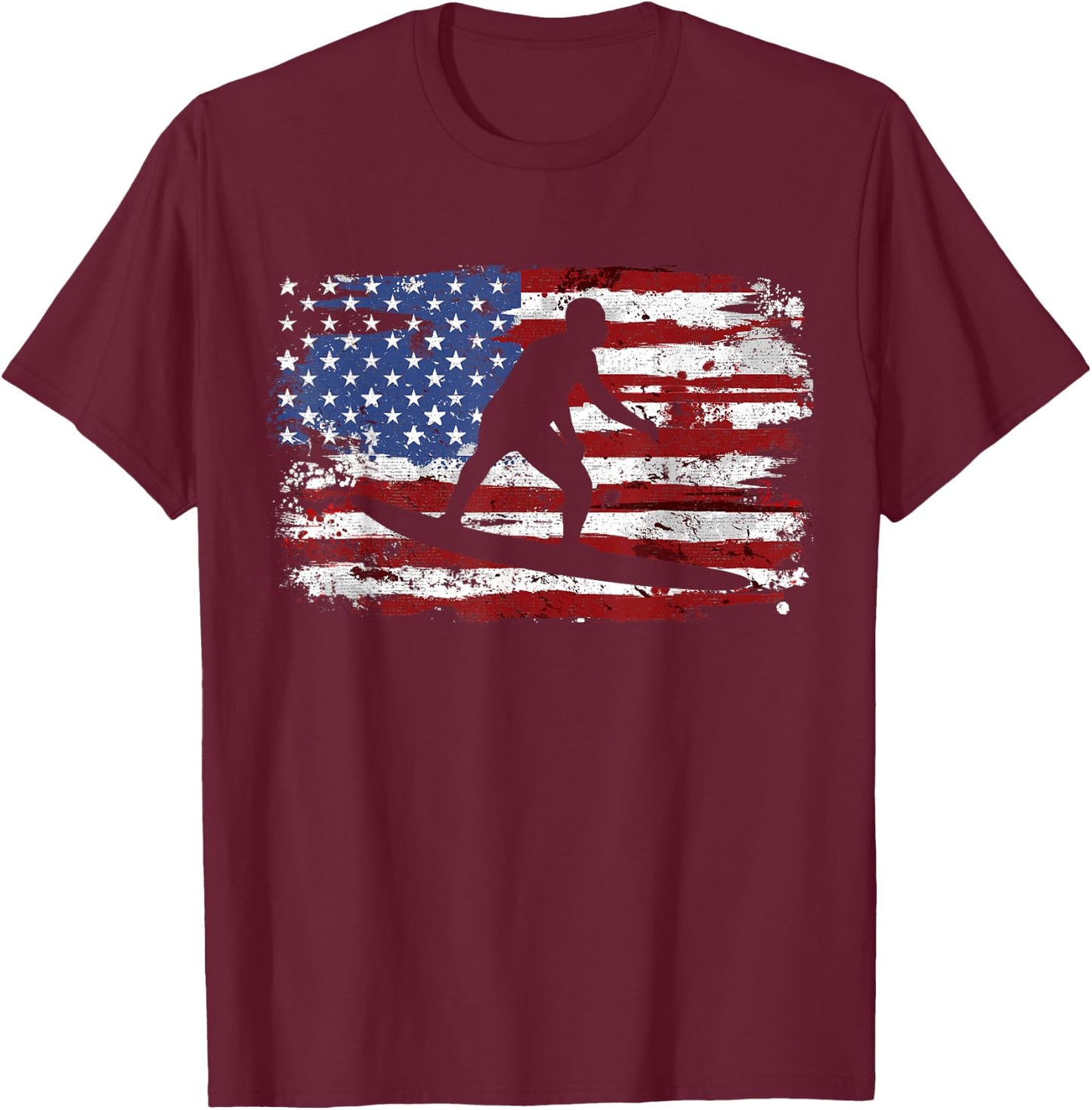 Surfing Surfer USA Flag Vintage T-Shirt - T-Shirt | Maroon