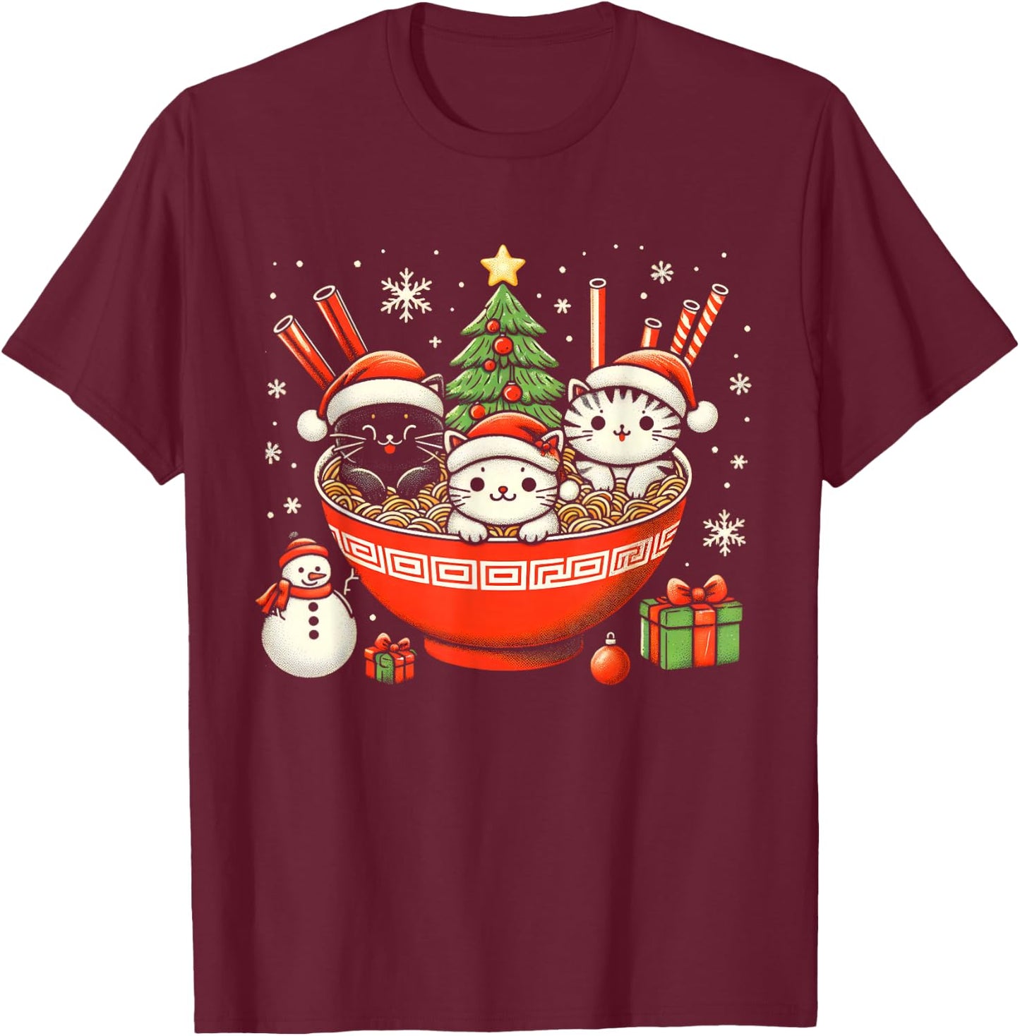 Irish Ramen Cats Cute Anime Christmas Girls Xmas T-Shirt - T-Shirt | Maroon