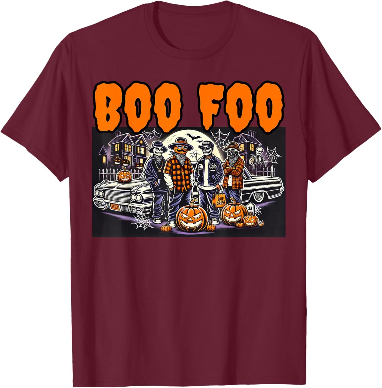 Urban Cultura Chicano Latino Cholo Mexican Halloween Homies T-Shirt - T-Shirt | Maroon