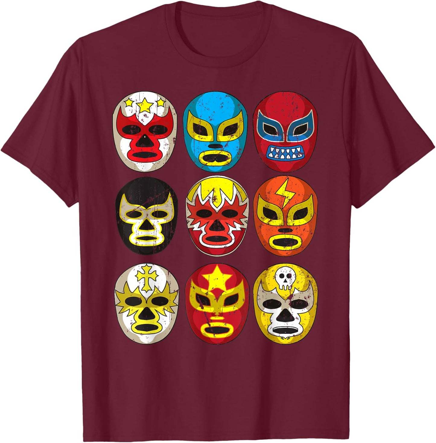 Cool Lucha Libre Wrestlers Masks | Funny Wrestling Gift Fan T-Shirt - T-Shirt | Maroon