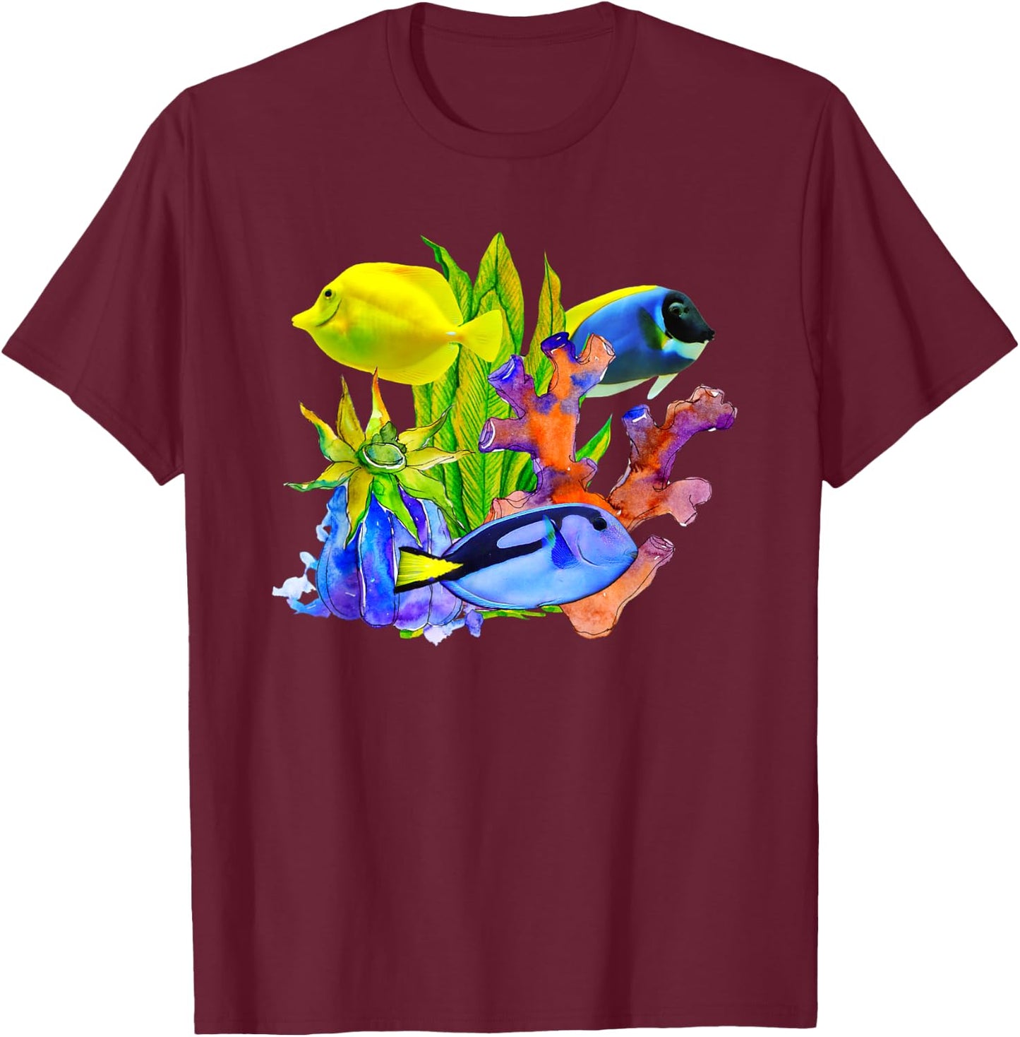 Yellow Tangs Reef Saltwater Marine Aquarium Fish Tank Gift T-Shirt - T-Shirt | Maroon