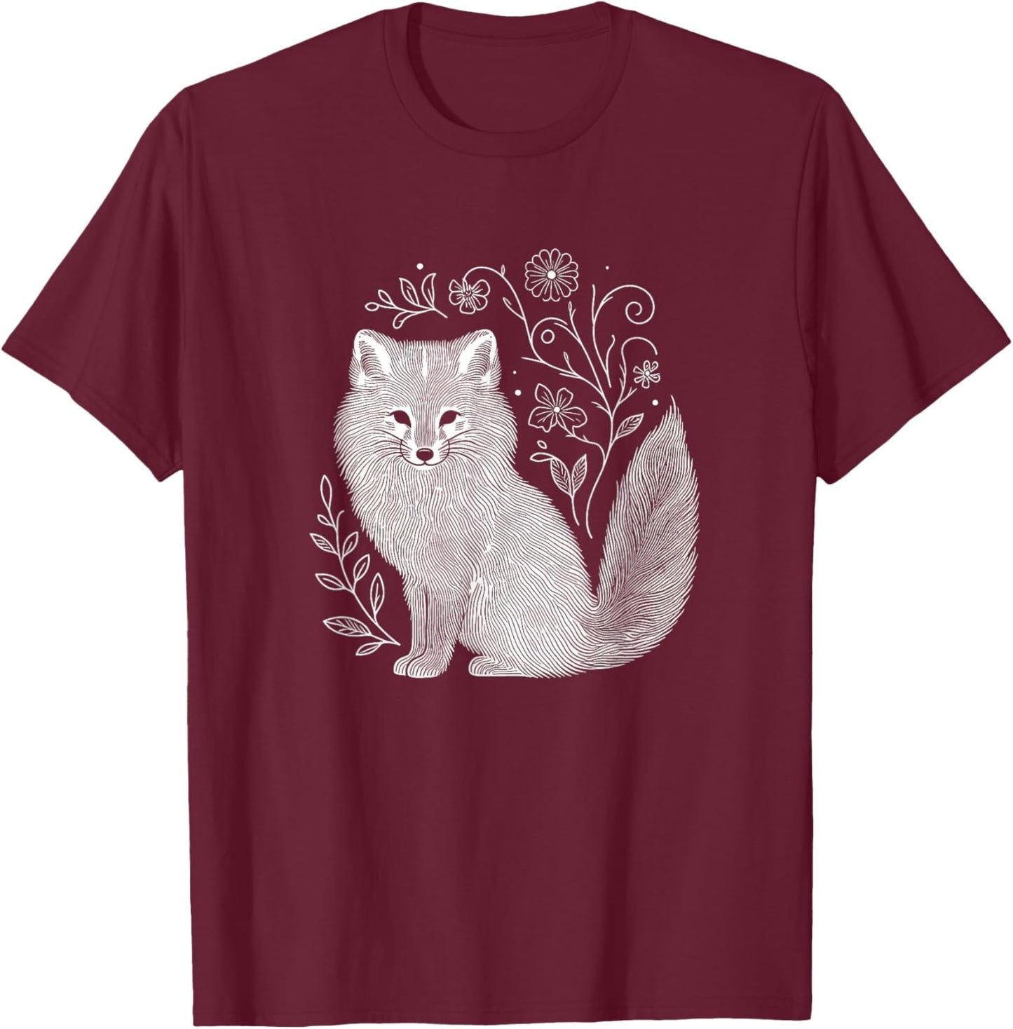 Vintage Arctic Fox Flower Art Design and Men T-Shirt - T-Shirt | Maroon