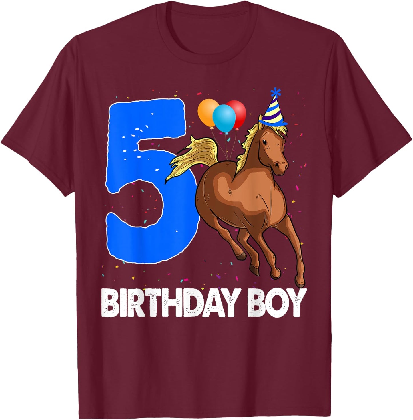 Birthday Boy 5 Riding Rider Shirts Horse Love Party T-Shirt - T-Shirt | Maroon
