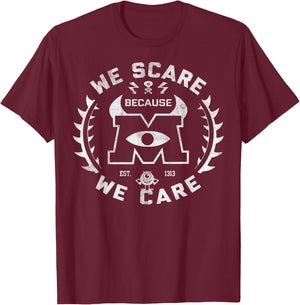 Disney Pixar Monsters Inc. We Scare Because We Care Logo T-Shirt - T-Shirt | Maroon