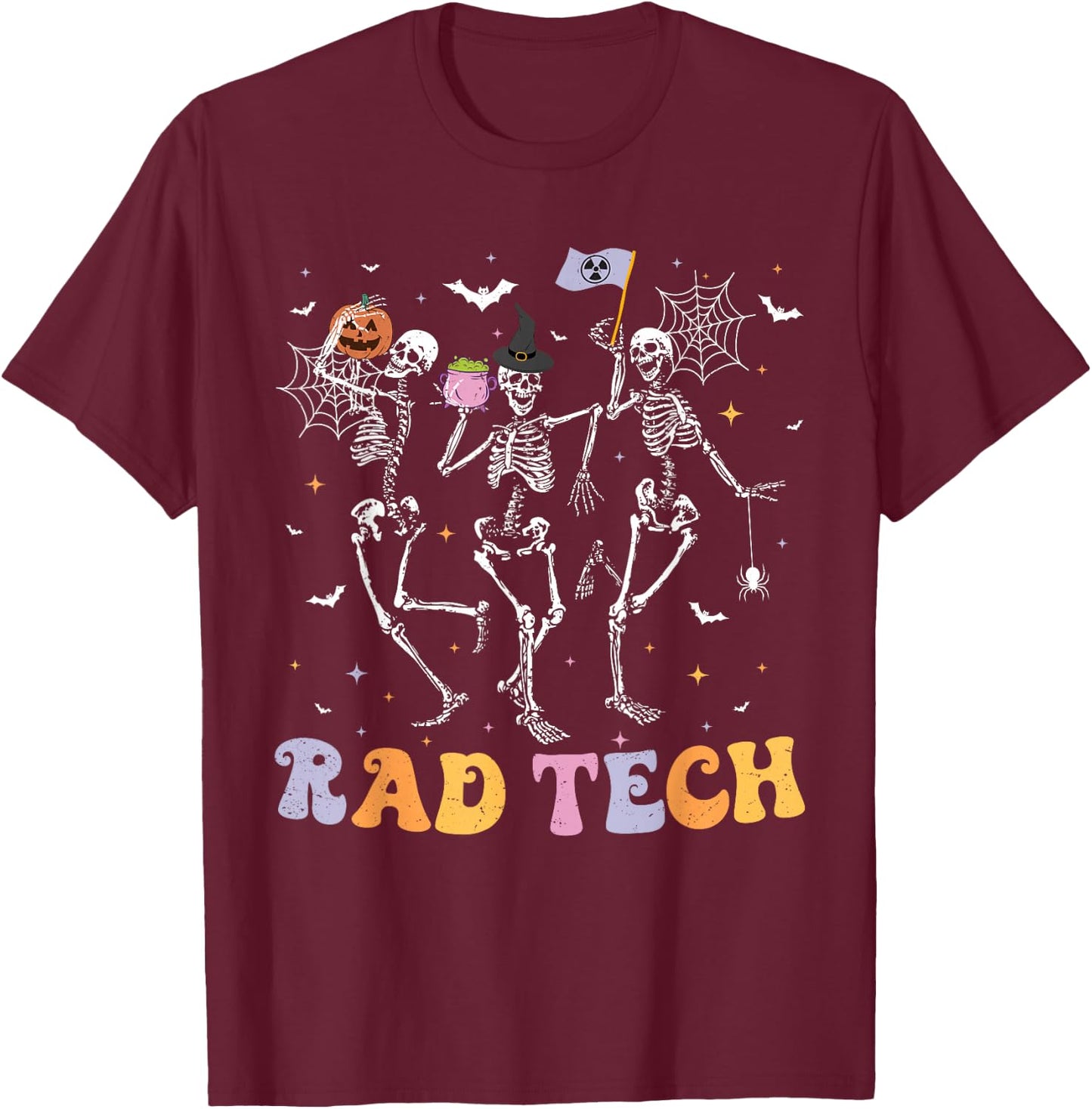 Dancing Skeleton Radiology Halloween RAD Tech X-ray Tech T-Shirt - T-Shirt | Maroon
