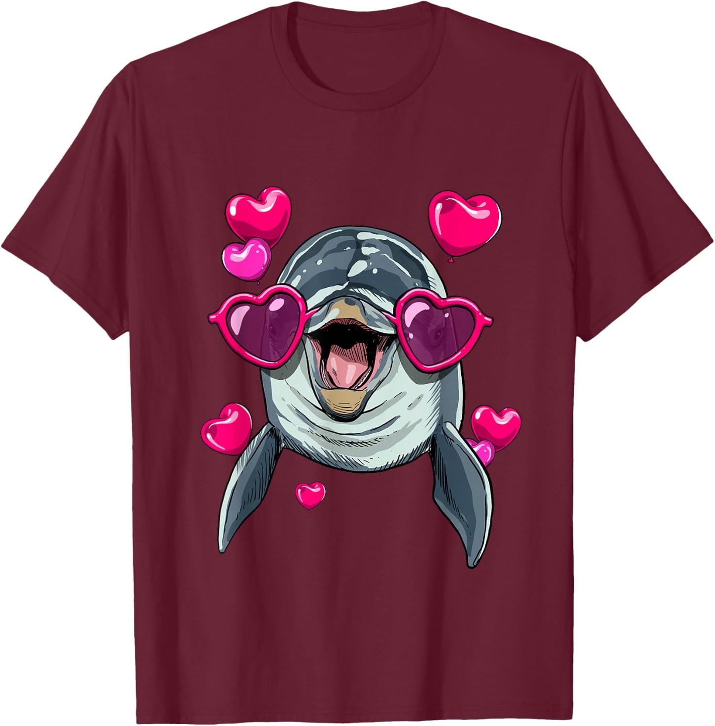 Dolphin Valentine Shirt Heart Sea Animal Whale Dolphin Lover T-Shirt - T-Shirt | Maroon