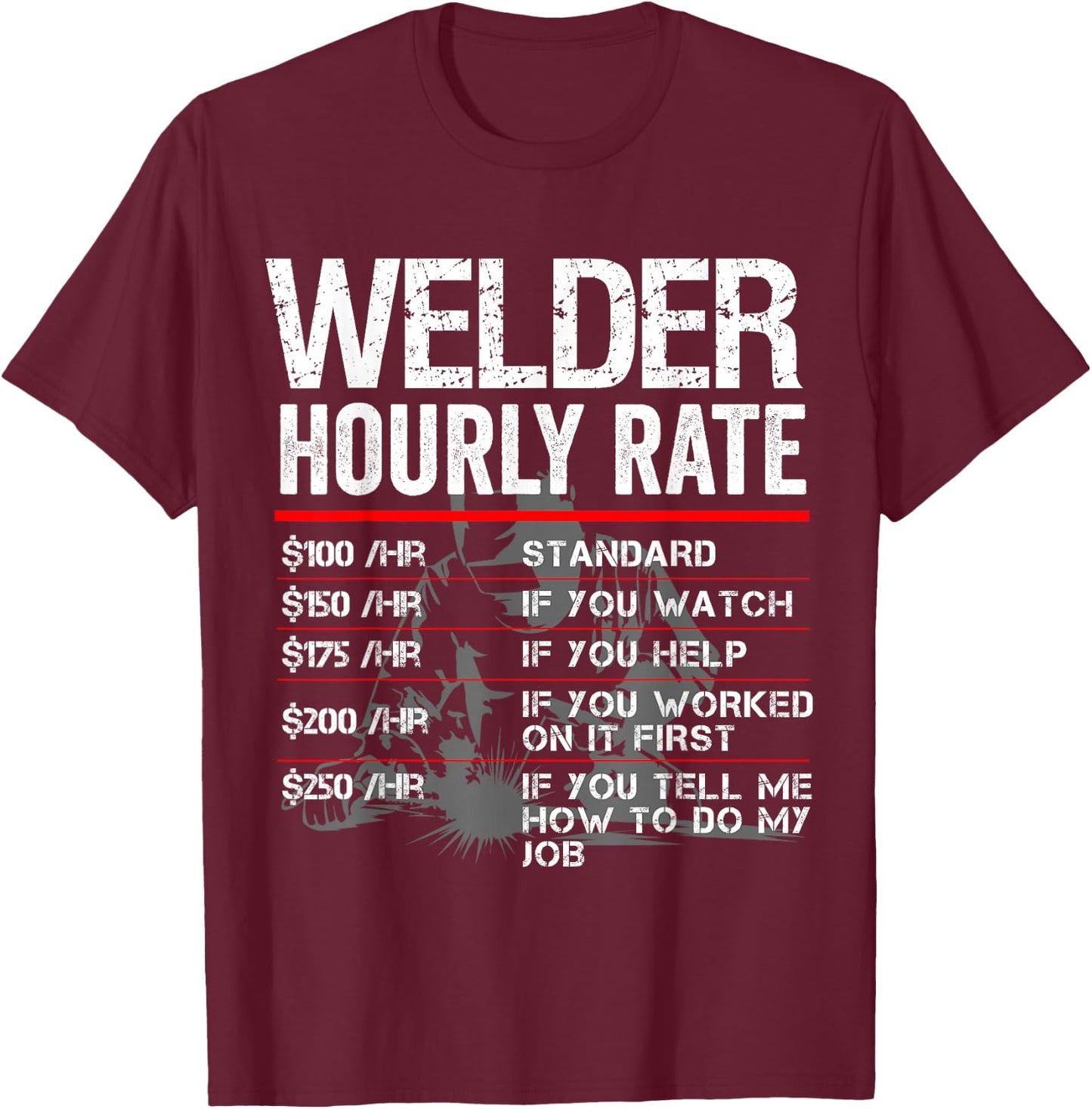 Welder Hourly Rate Funny Welding Gift Metal Worker T-Shirt - T-Shirt | Maroon