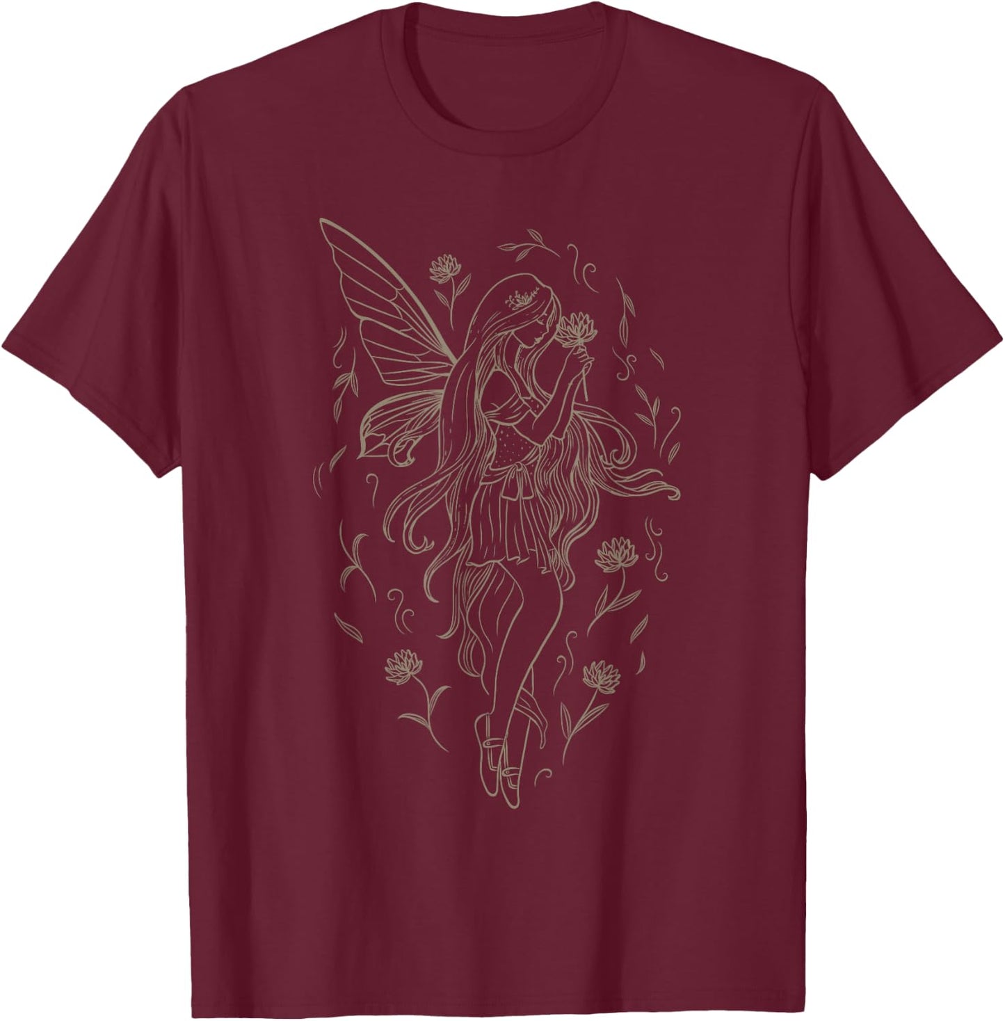 Fairy Rose Flowers Grunge Fairycore Fairies T-Shirt - T-Shirt | Maroon
