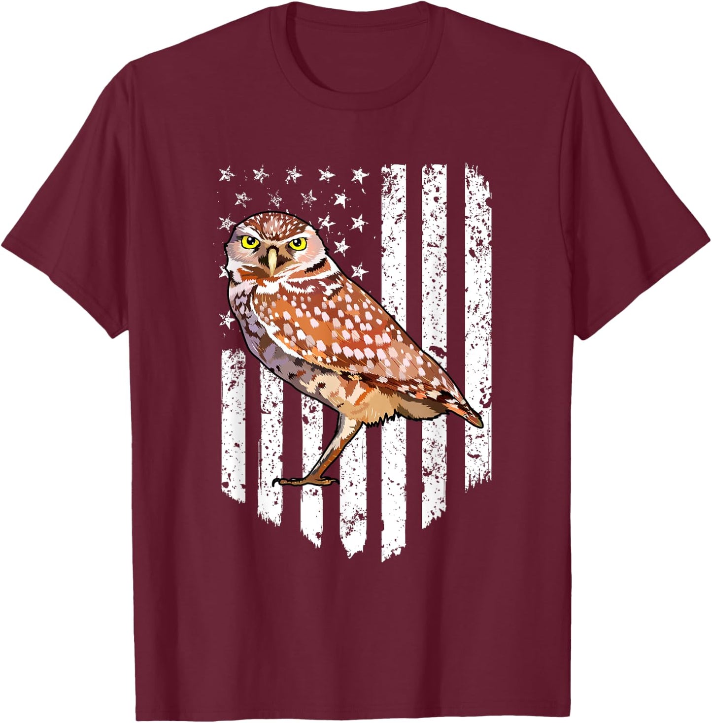 White American Flag Burrowing Owl Bird 4th Of July Women Men T-Shirt - T-Shirt | Maroon