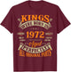 52nd Birthday Gift Vintage Kings Born In 1972 52 Years Old T-Shirt - T-Shirt | Maroon