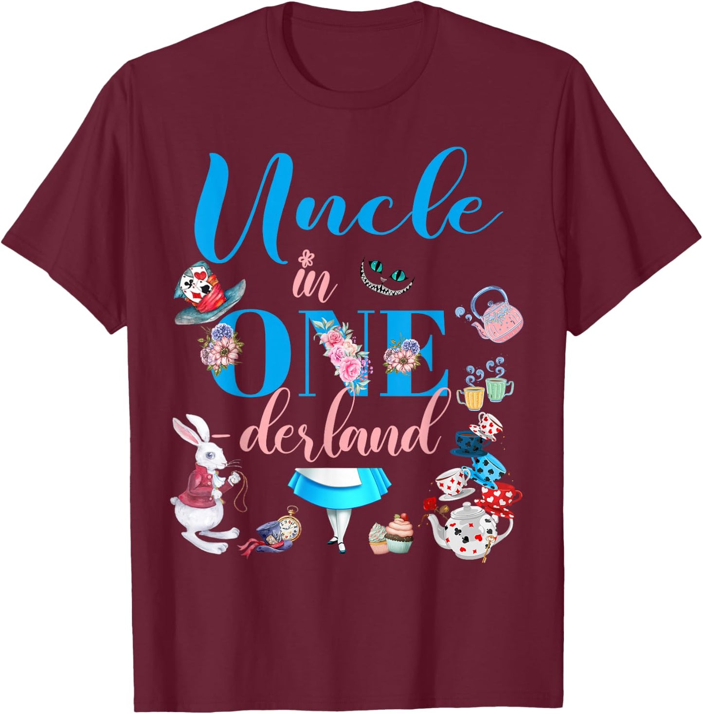 Alice in ONEderland Family Uncle Of The Birthday Girl T-Shirt - T-Shirt | Maroon