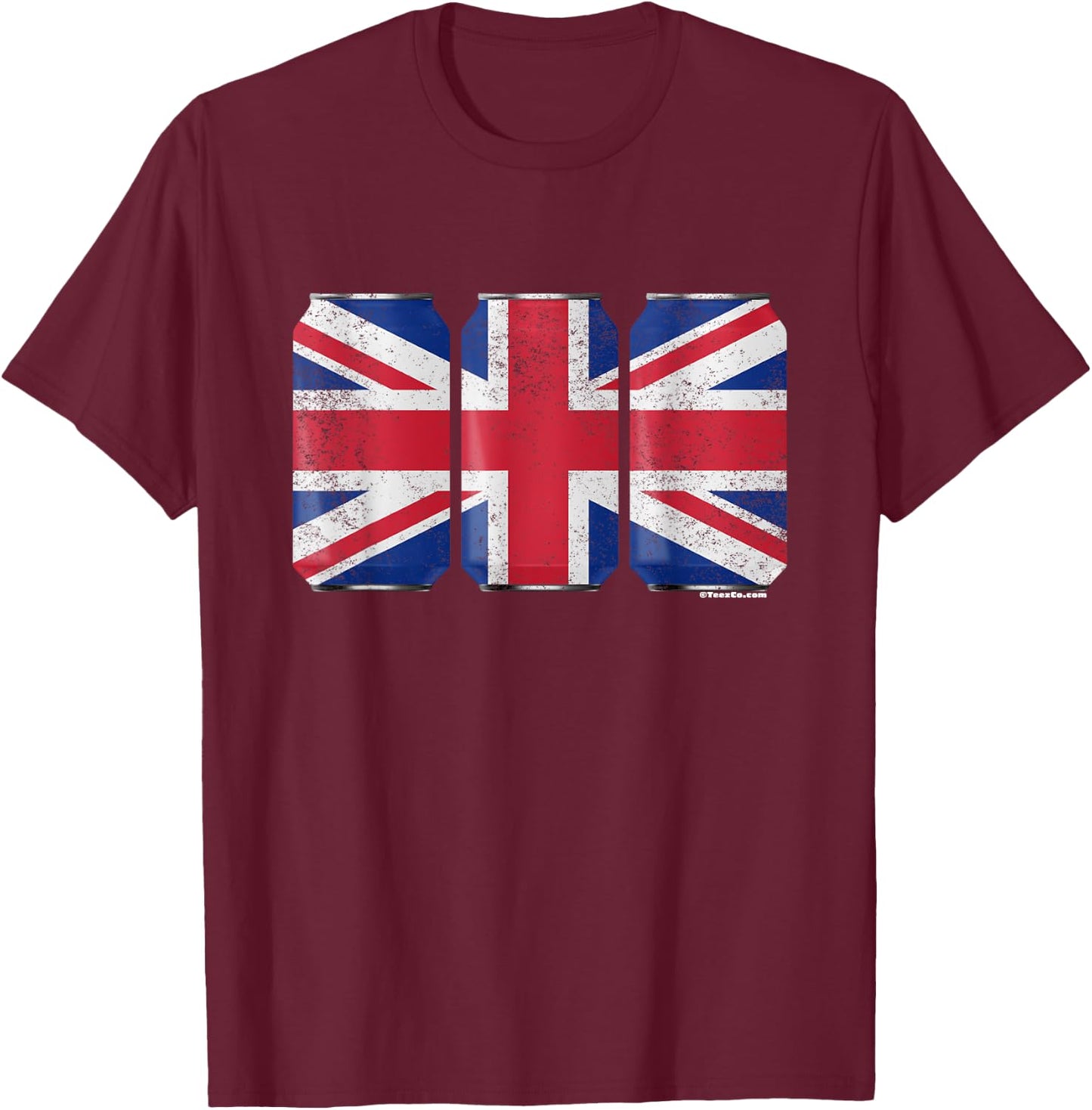 Cool Graphic Beer Cans England Flag T-Shirt - T-Shirt | Maroon