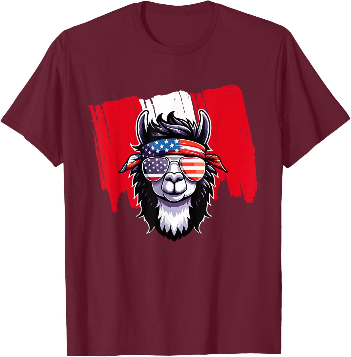 Peruvian American Peru USA Flag Patriotic Llama July 4th T-Shirt - T-Shirt | Maroon