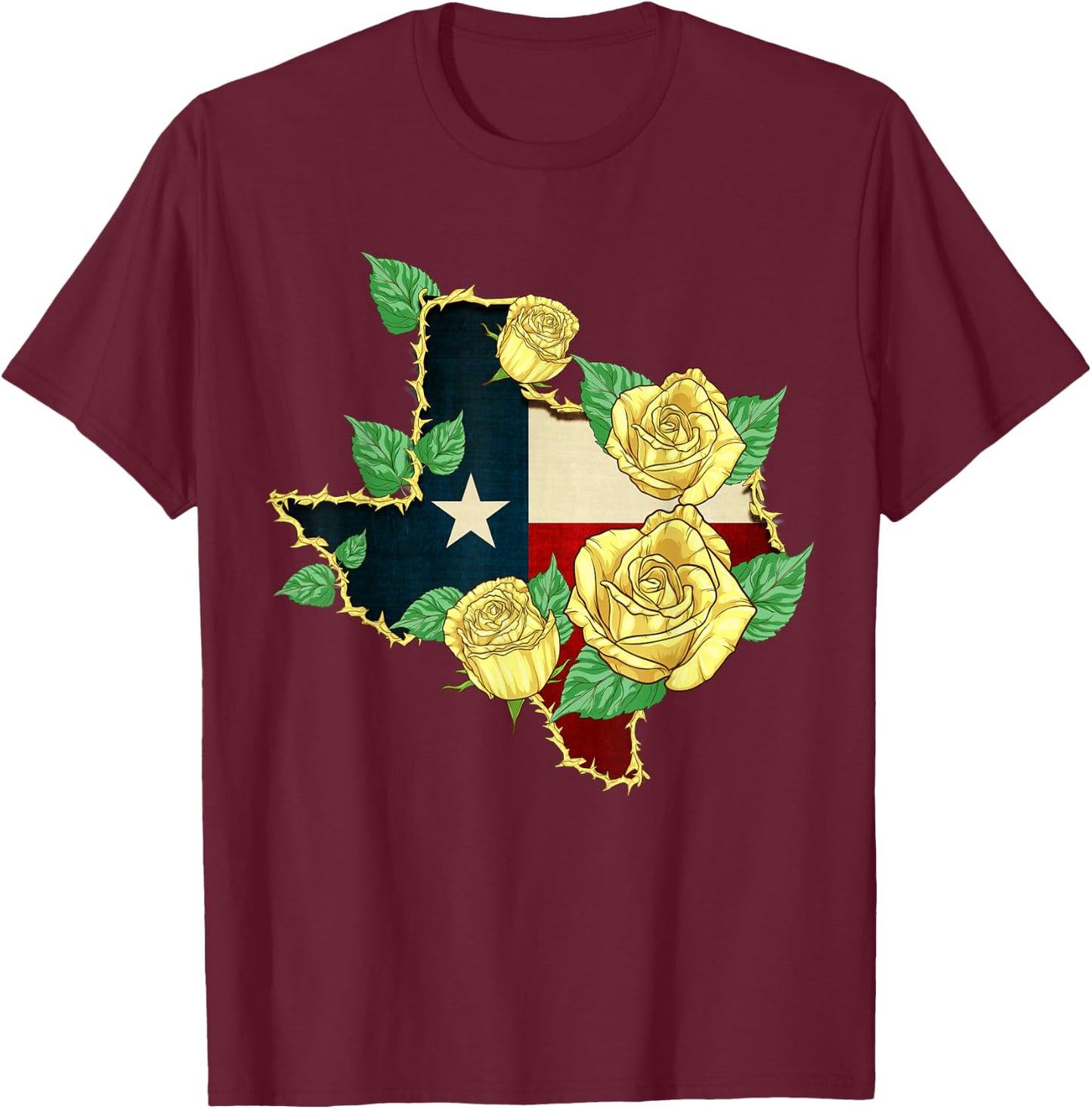 Yellow Rose of Texas Flag Proud Texan American Patriot T-Shirt - T-Shirt | Maroon