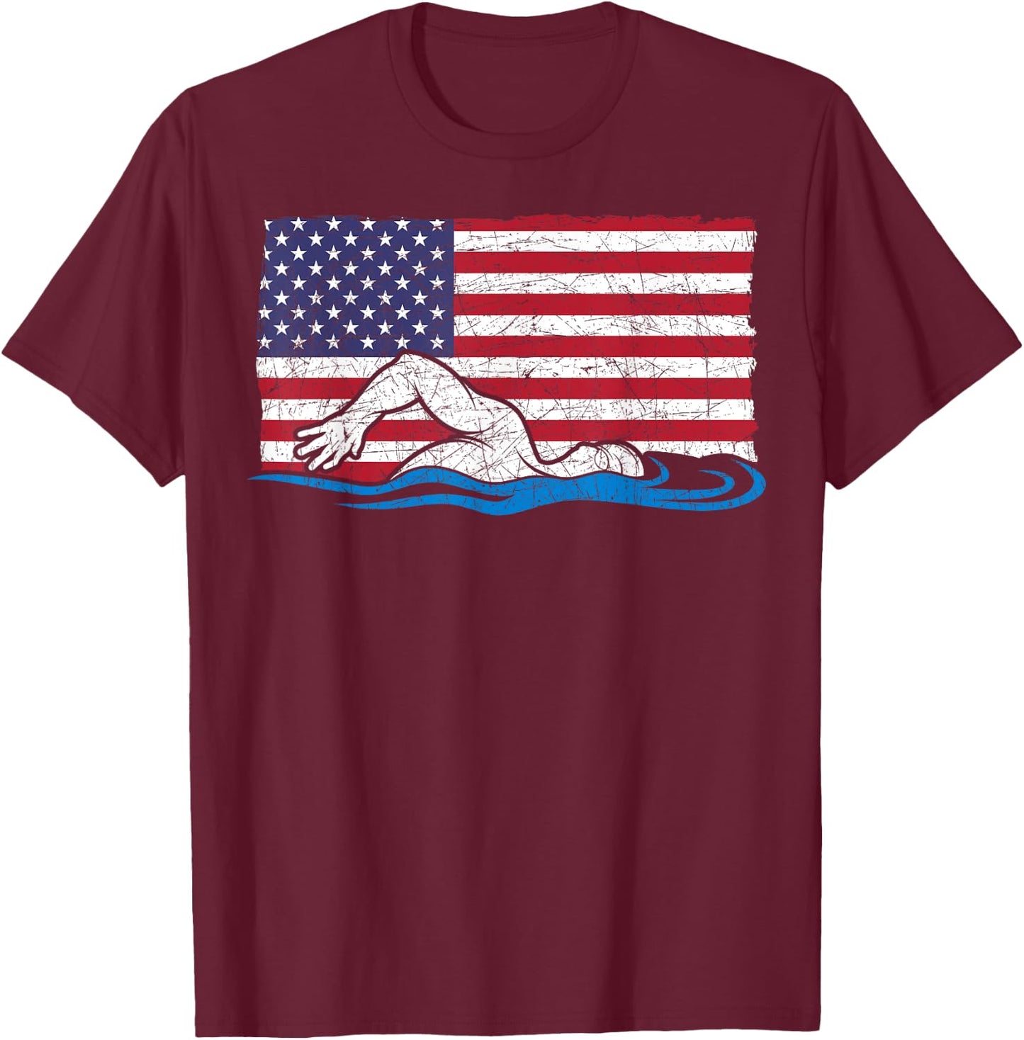 Swimming Sport Swim Practice Swimmer USA Flag Swimming Kids Men T-Shirt - T-Shirt | Maroon
