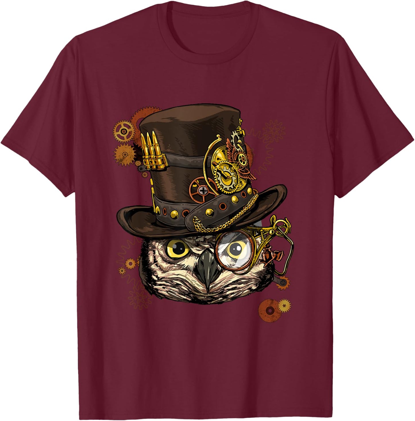 Steampunk Owl Mechanical Steampunk Gears Bird Owl Lover T-Shirt - T-Shirt | Maroon