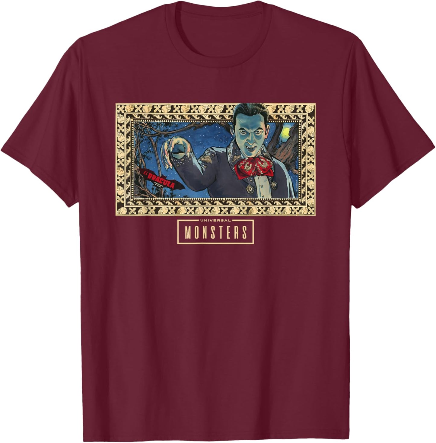 Universal Monsters Dracula Charro Negro T-Shirt - T-Shirt | Maroon