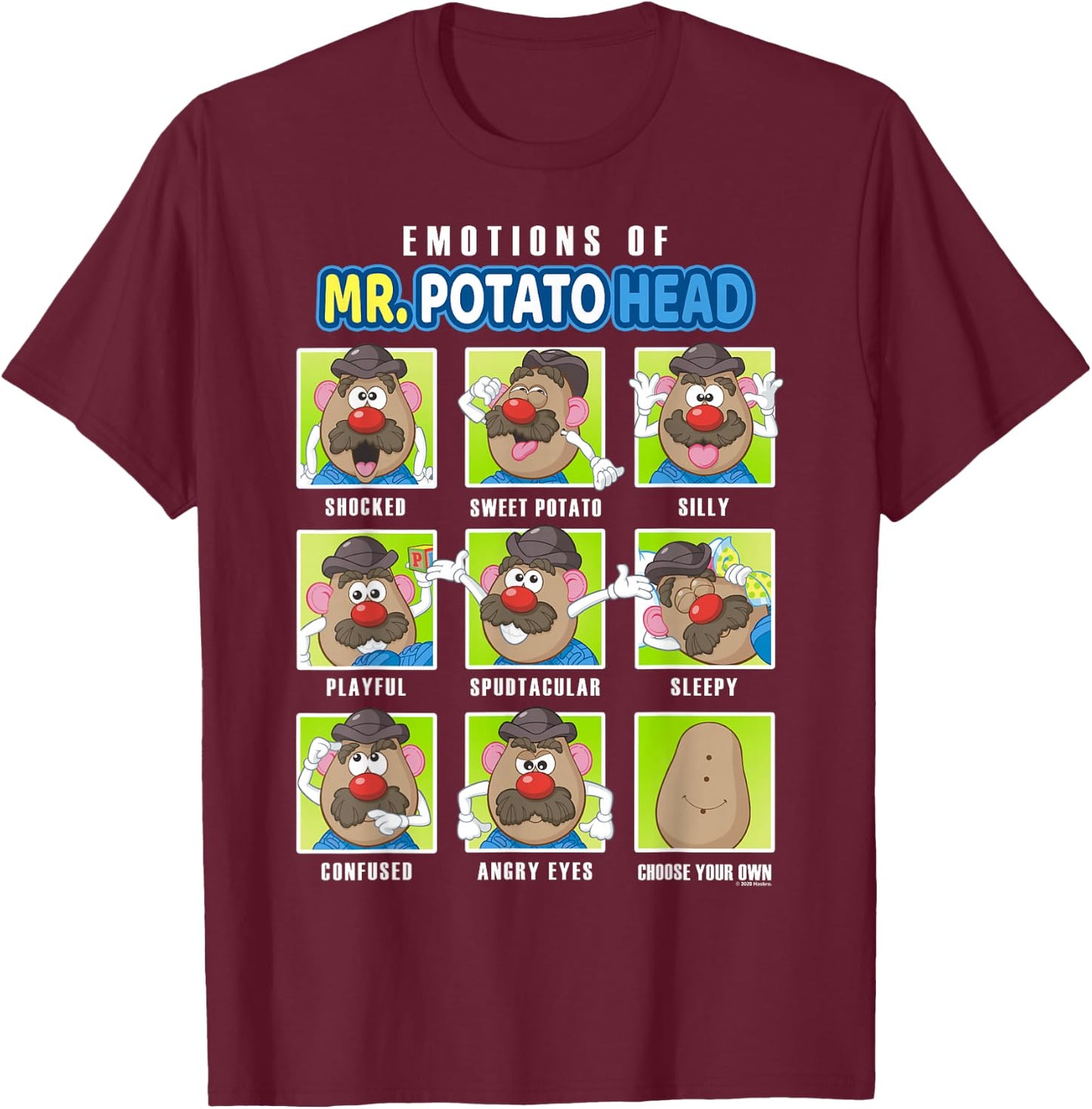 Mr. Potato Head Emotions Color Retro Box Up Faces T-Shirt - T-Shirt | Maroon