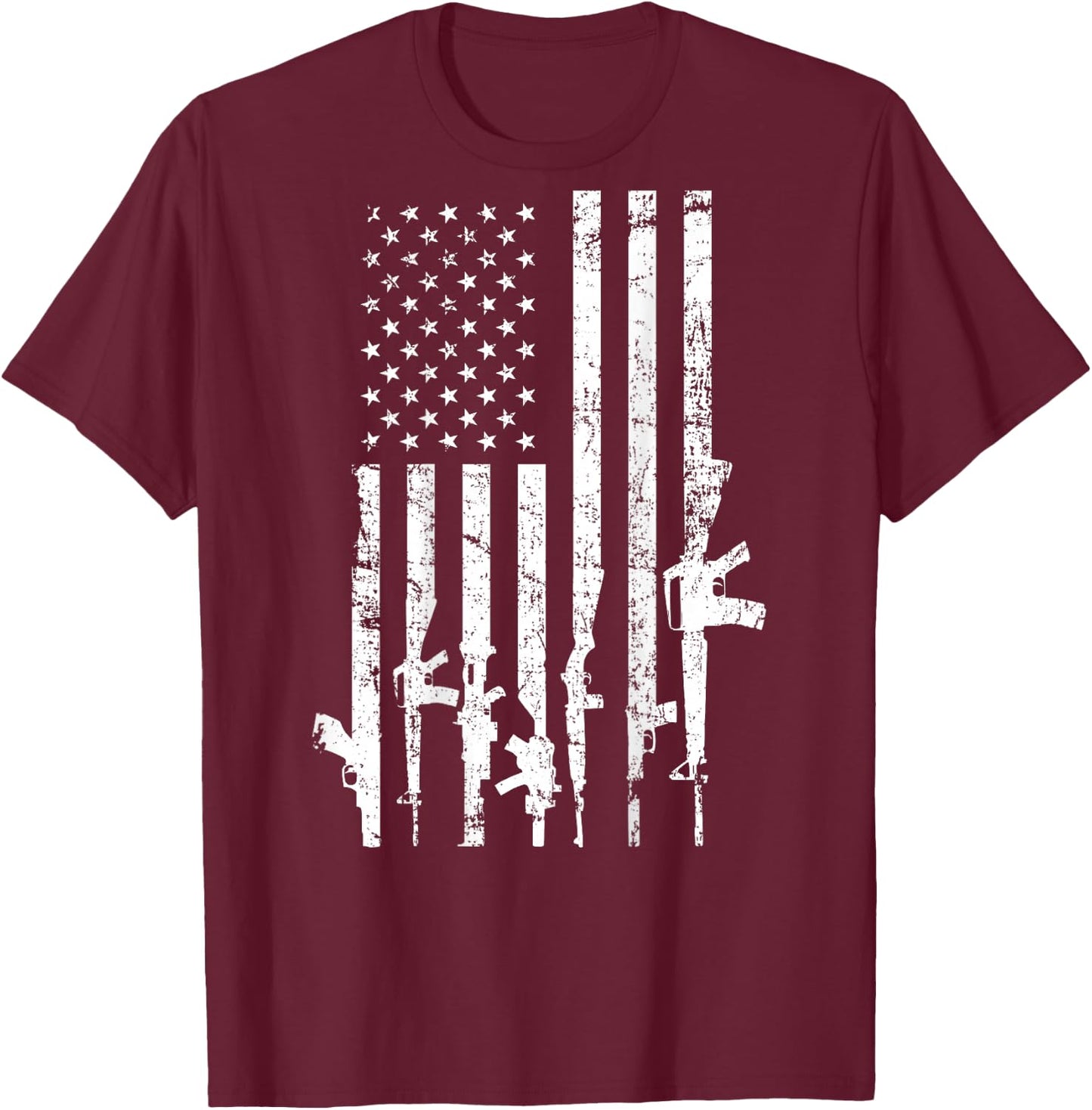 USA Distressed Flag Guns Pro Gun - 2nd Amendment - ON Back T-Shirt - T-Shirt | Maroon