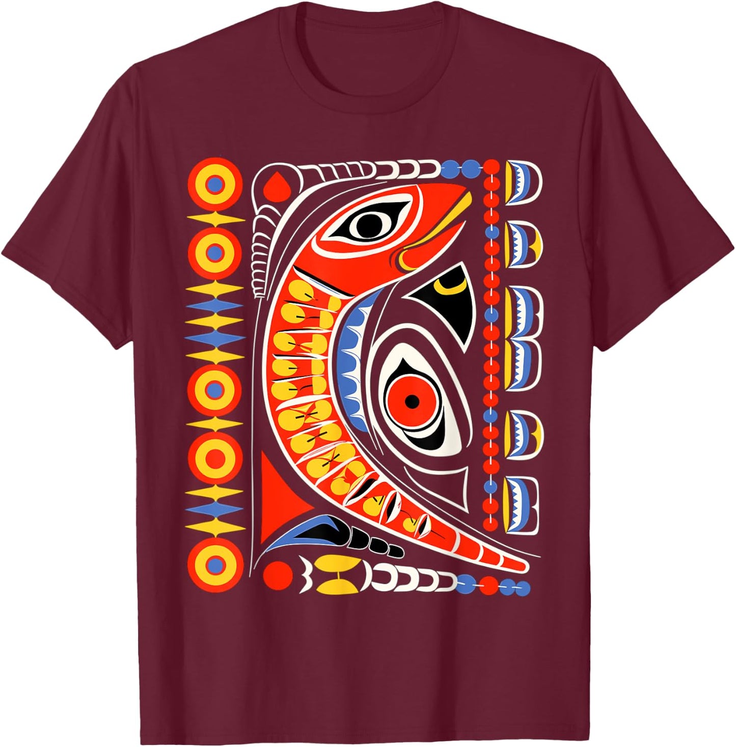 Salmon in Native American Salish Coast Style T-Shirt - T-Shirt | Maroon