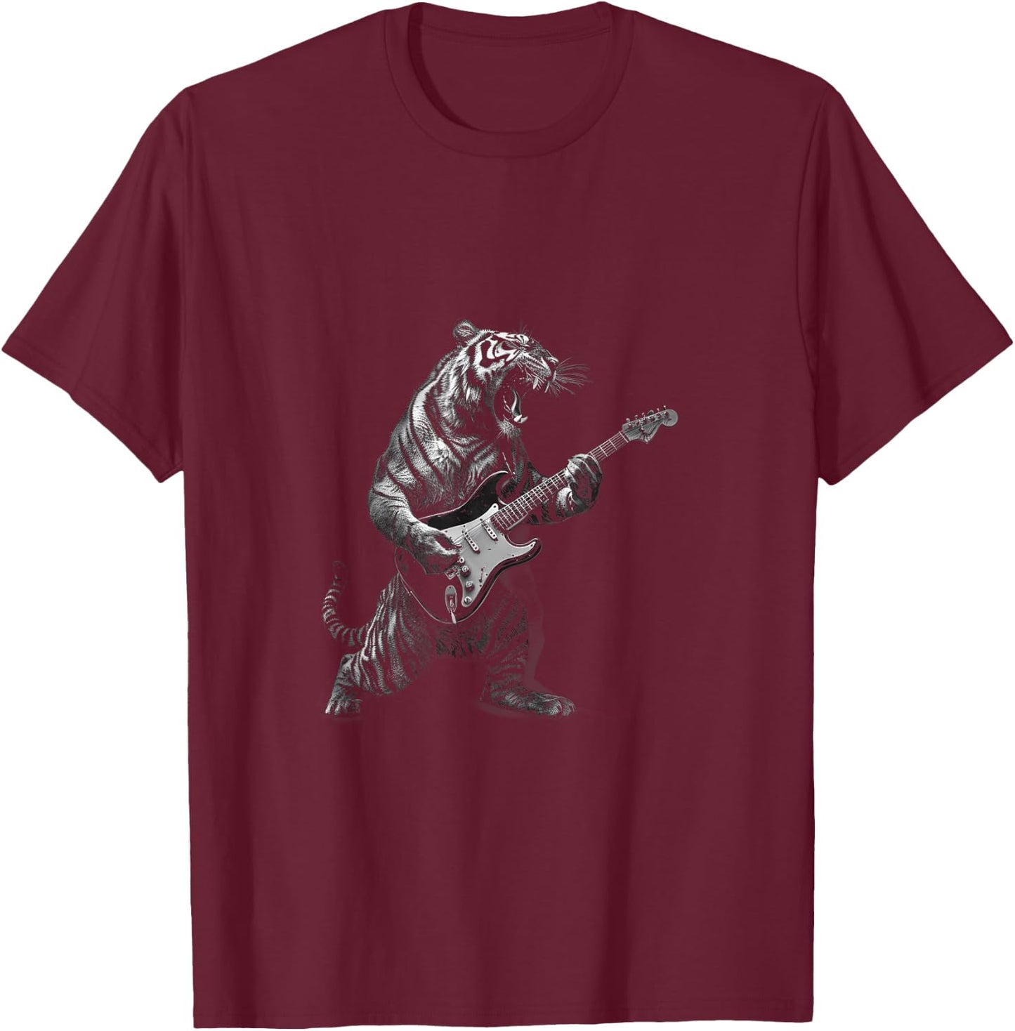 Tiger Playing Guitar Rock and Roll Rock Star Men Women Kid T-Shirt - T-Shirt | Maroon