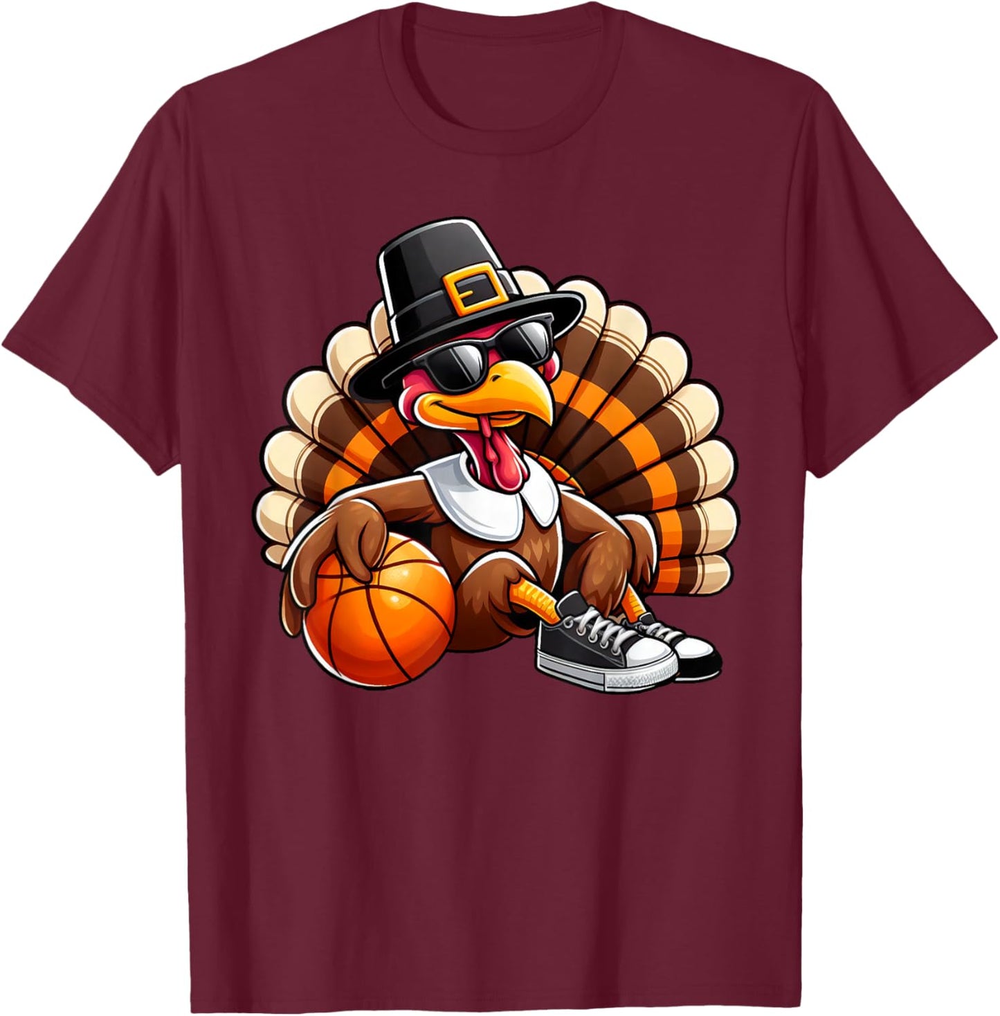 Turkey Basketball Thanksgiving Turkey Playing Basketball T-Shirt - T-Shirt | Maroon