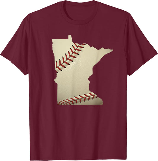 Minnesota Baseball State Map Softball Love MN USA Fan T-Shirt - T-Shirt | Maroon