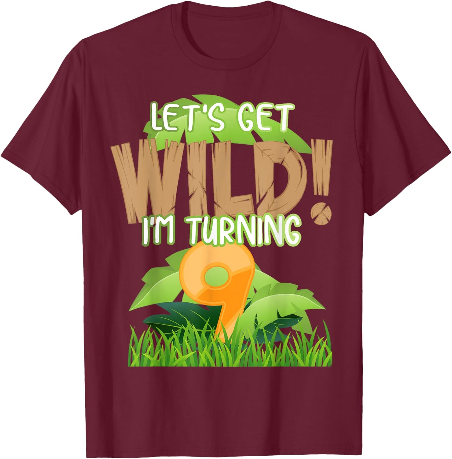 Cute Jungle Safari 9th Birthday Gift 9 Years Old Boys Girls T-Shirt - T-Shirt | Maroon