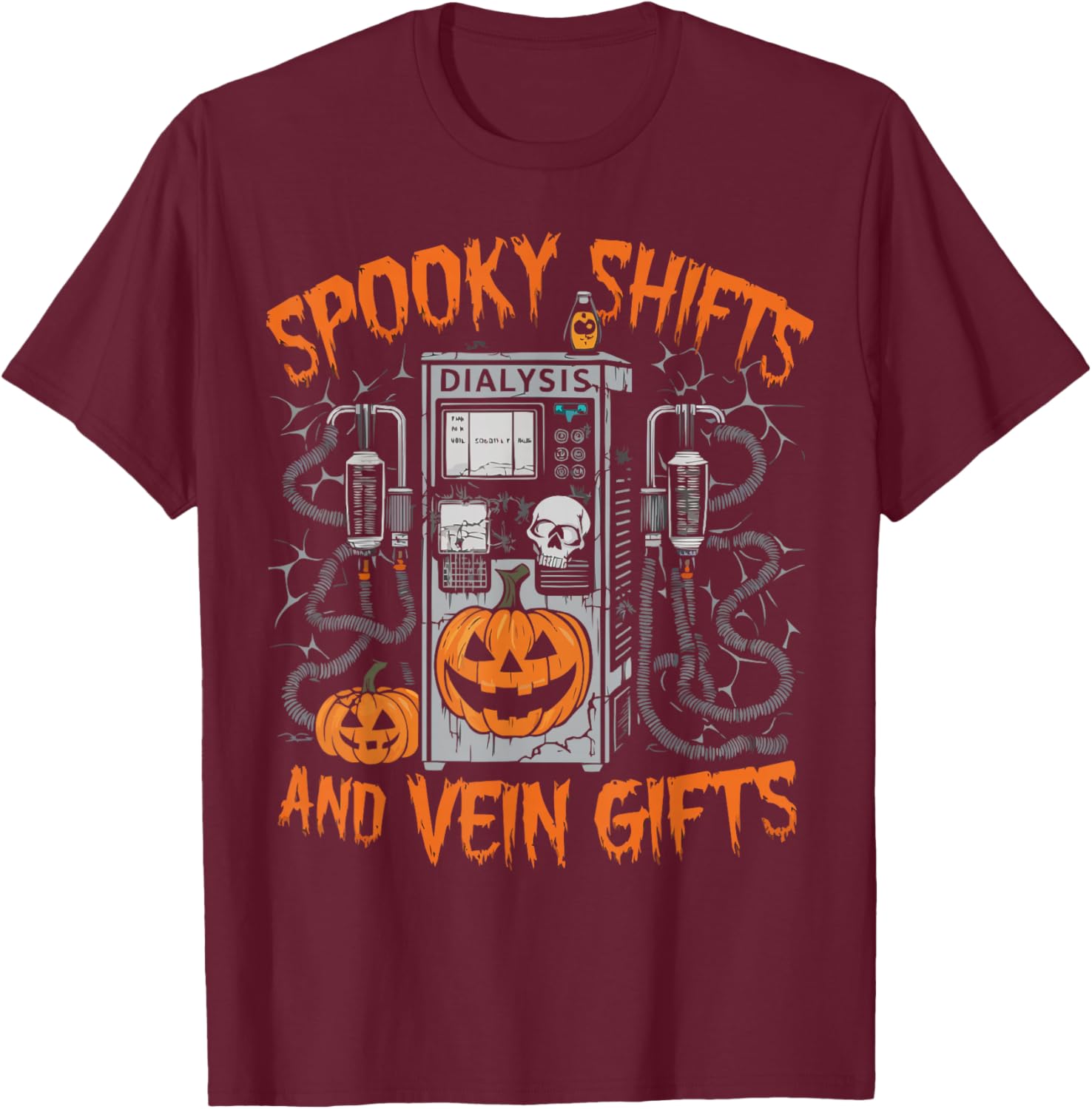 Dialysis Nurse Halloween Spooky Nursing Trick Or Treat T-Shirt - T-Shirt | Maroon
